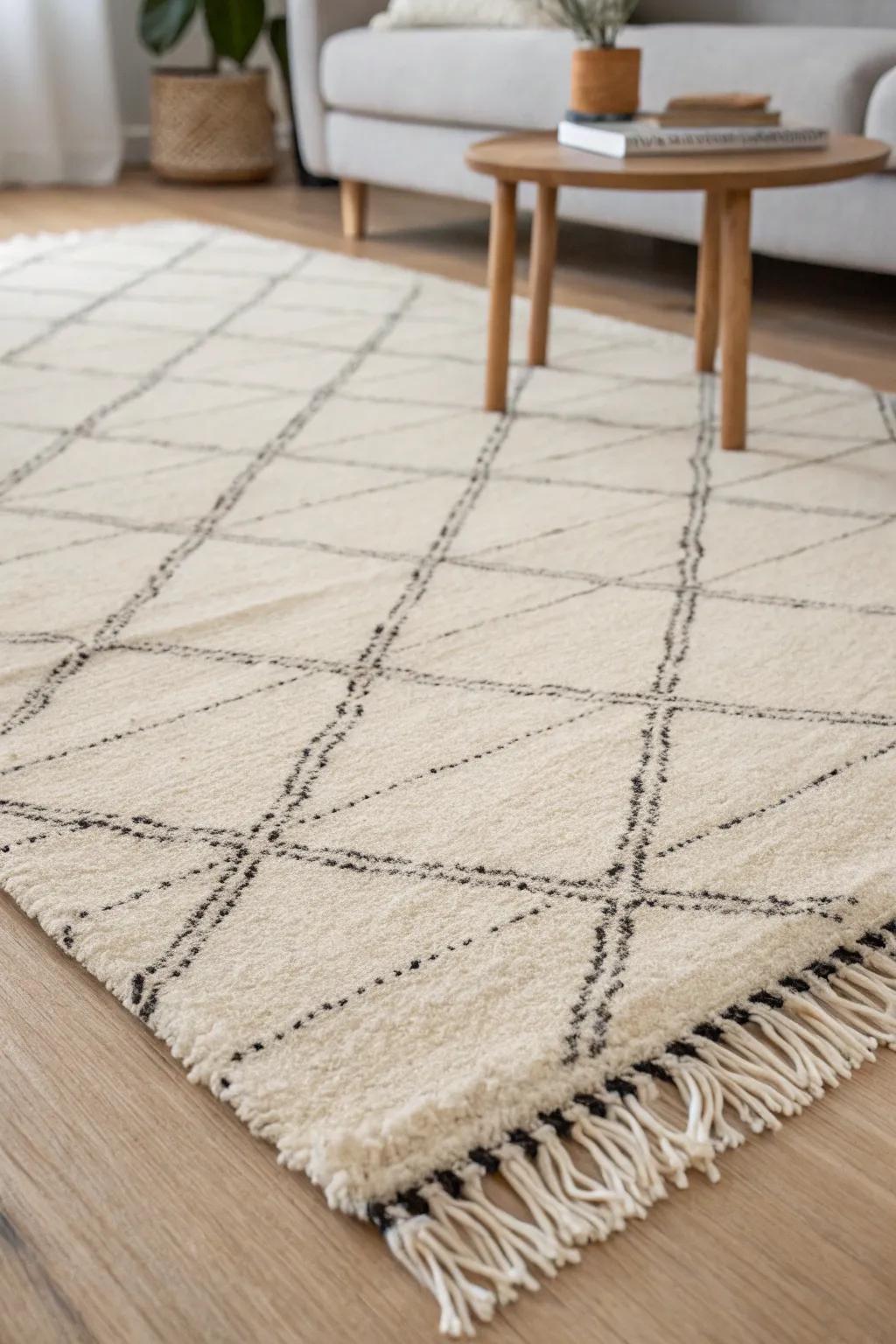 A big, cozy area rug instantly defines the seating zone and makes a small family room feel calm.