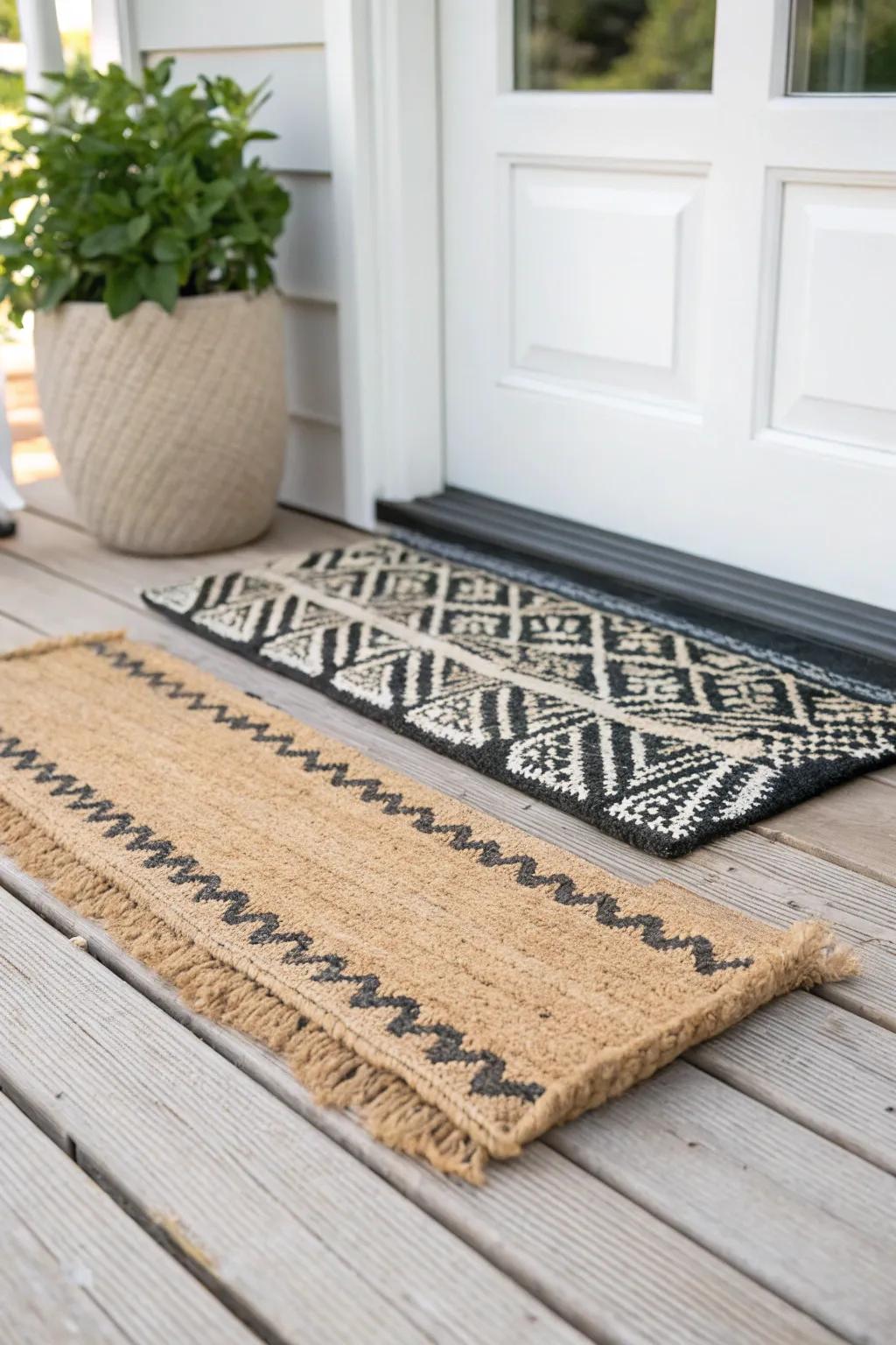 Layered doormats add instant polish—tiny front decks look bigger and more intentional.