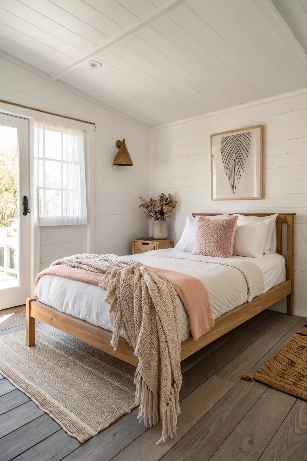 Zero-cost layout trick: push the guest bed into a corner for instant breathing room.