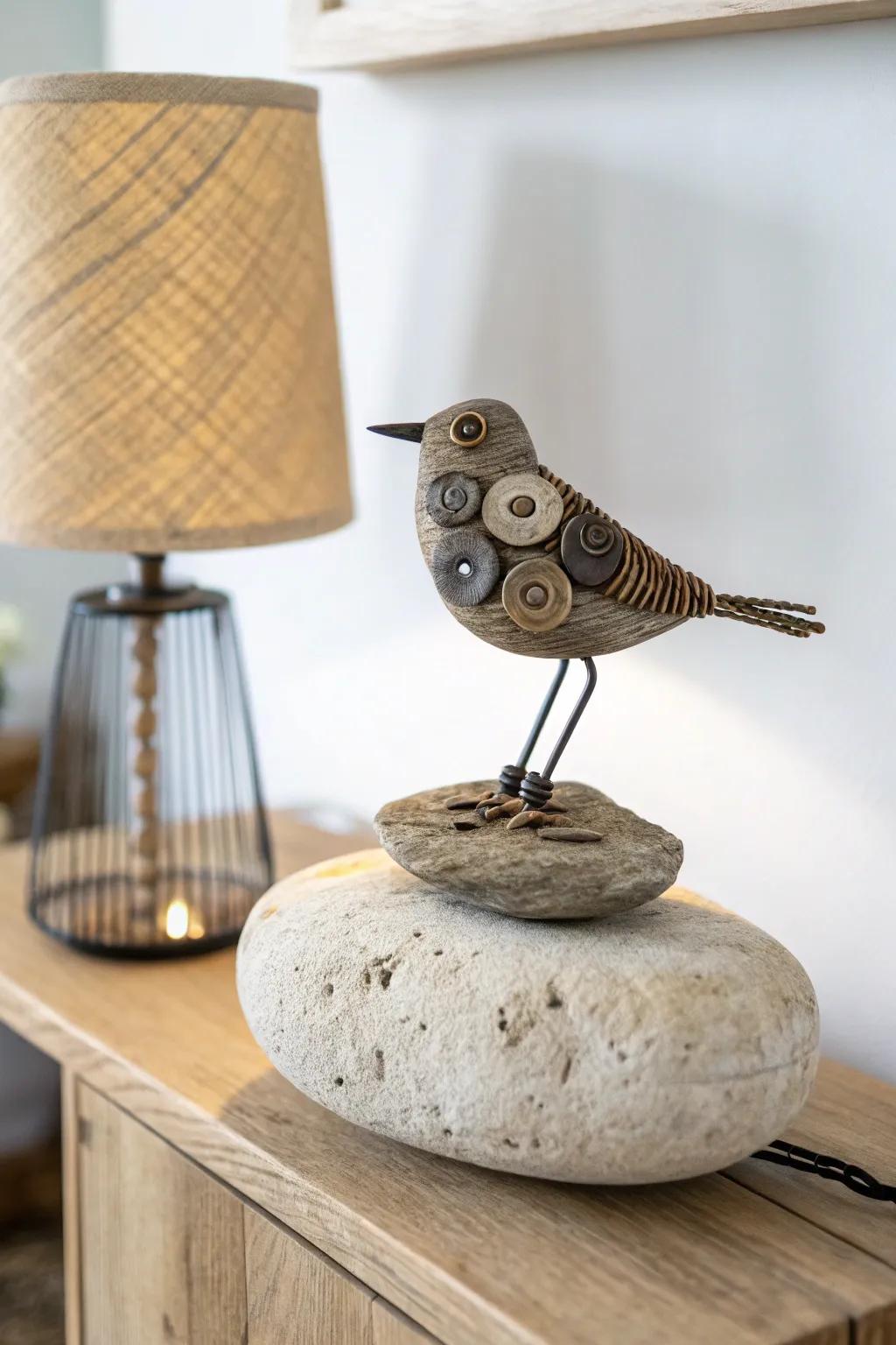 Tiny washer-and-screw bird on a single washer base—perfect for that small empty gap.