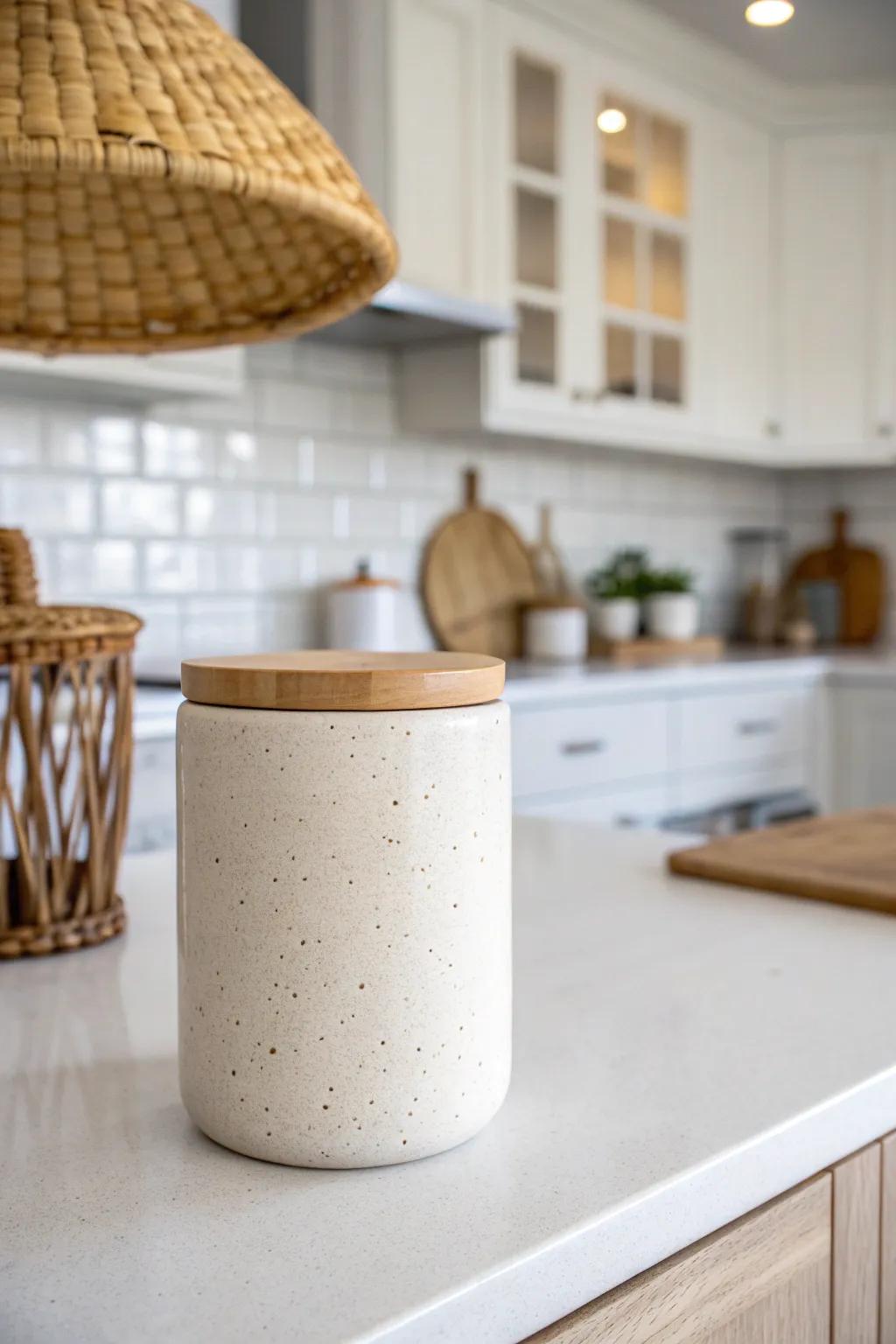 One beautiful essential on a clear counter makes a narrow galley kitchen feel instantly open.