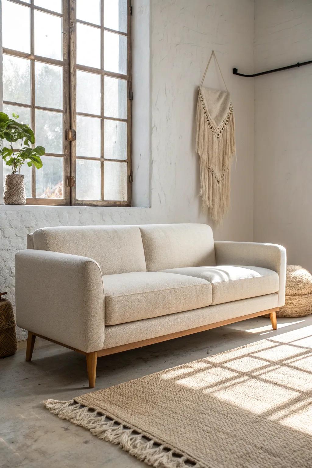 A slim-profile sofa adds breathing room—perfect for narrow living rooms without sacrificing style.