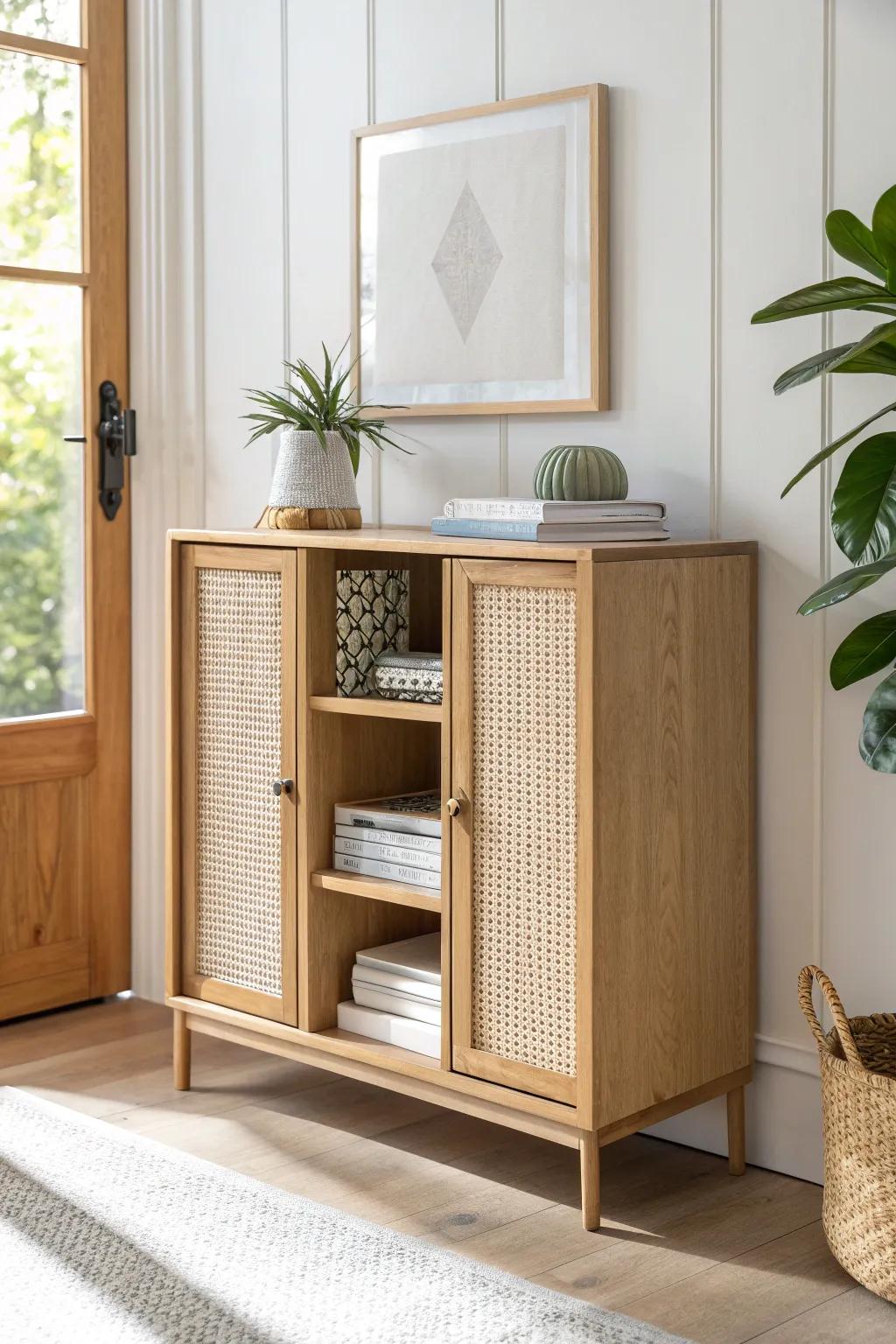 A sleek wall cabinet that hides papers and chargers—instant tidy vibes for tiny offices.