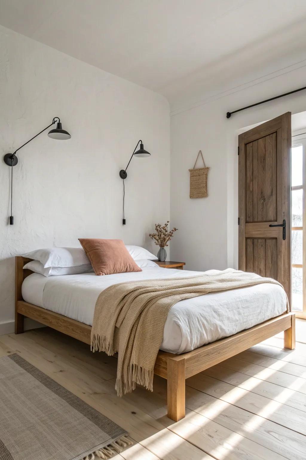 Corner-bed placement opens up the floor—simple, masculine, and surprisingly spacious.