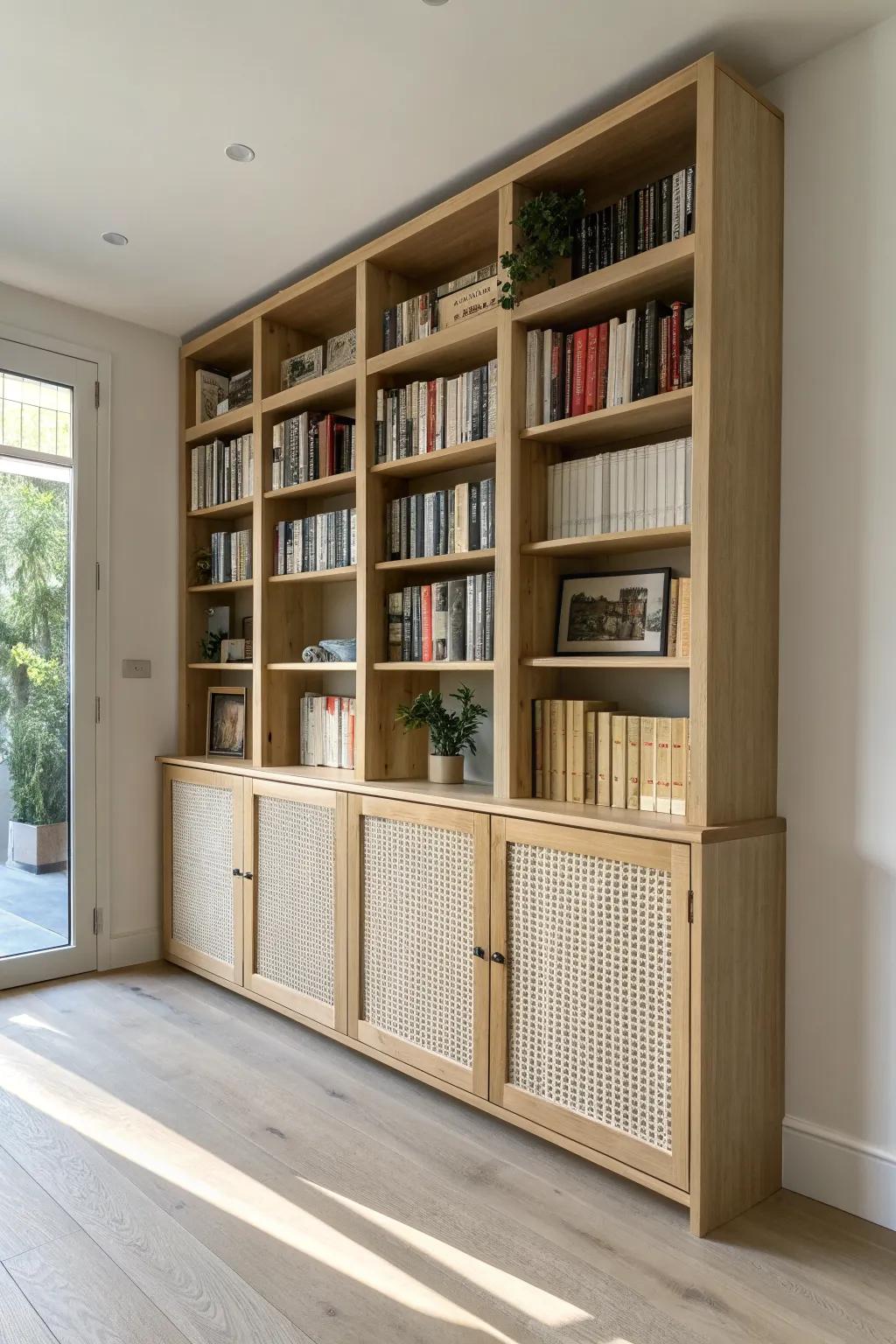 Turn one blank wall into a calm, cozy library—vertical shelving that keeps small rooms airy.