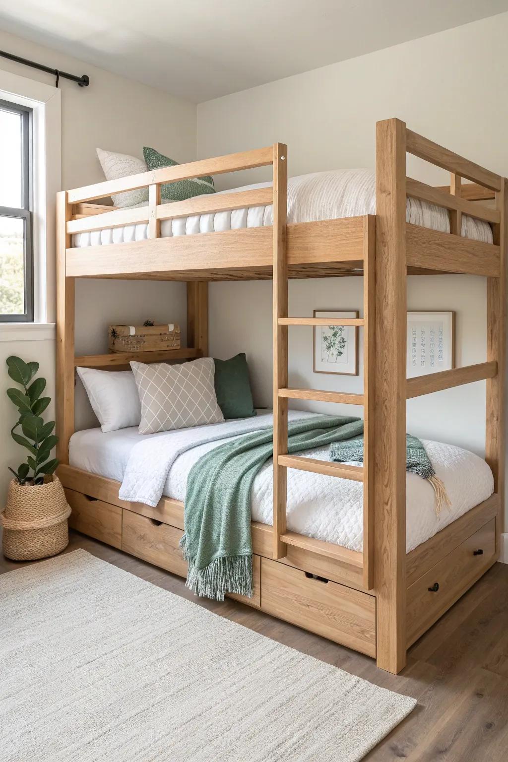 Corner-ready L-shaped bunks give each brother his own zone—without crowding the room.
