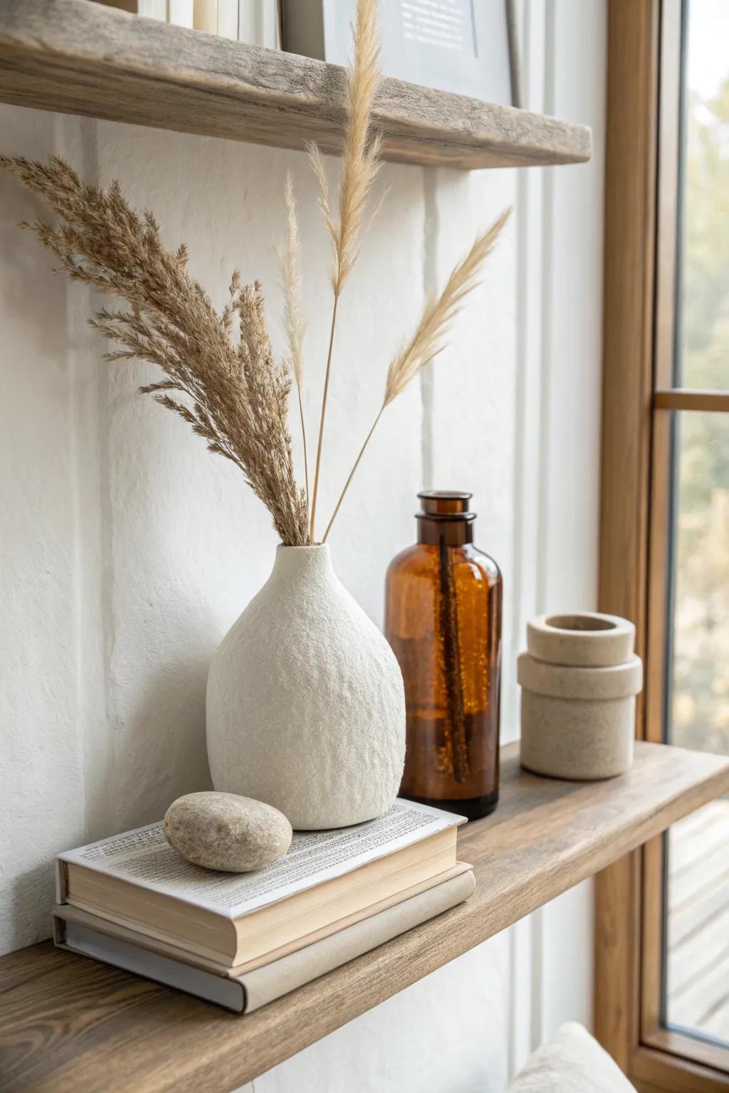 Create a mini “skyline” on your shelf: tall, medium, low—simple, calm, and curated.