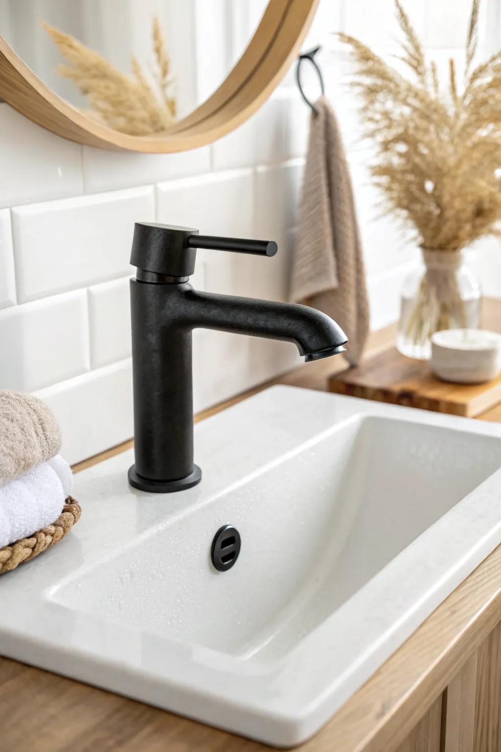 Matte black fixtures add instant western charm—bold contrast, minimal clutter, all style.