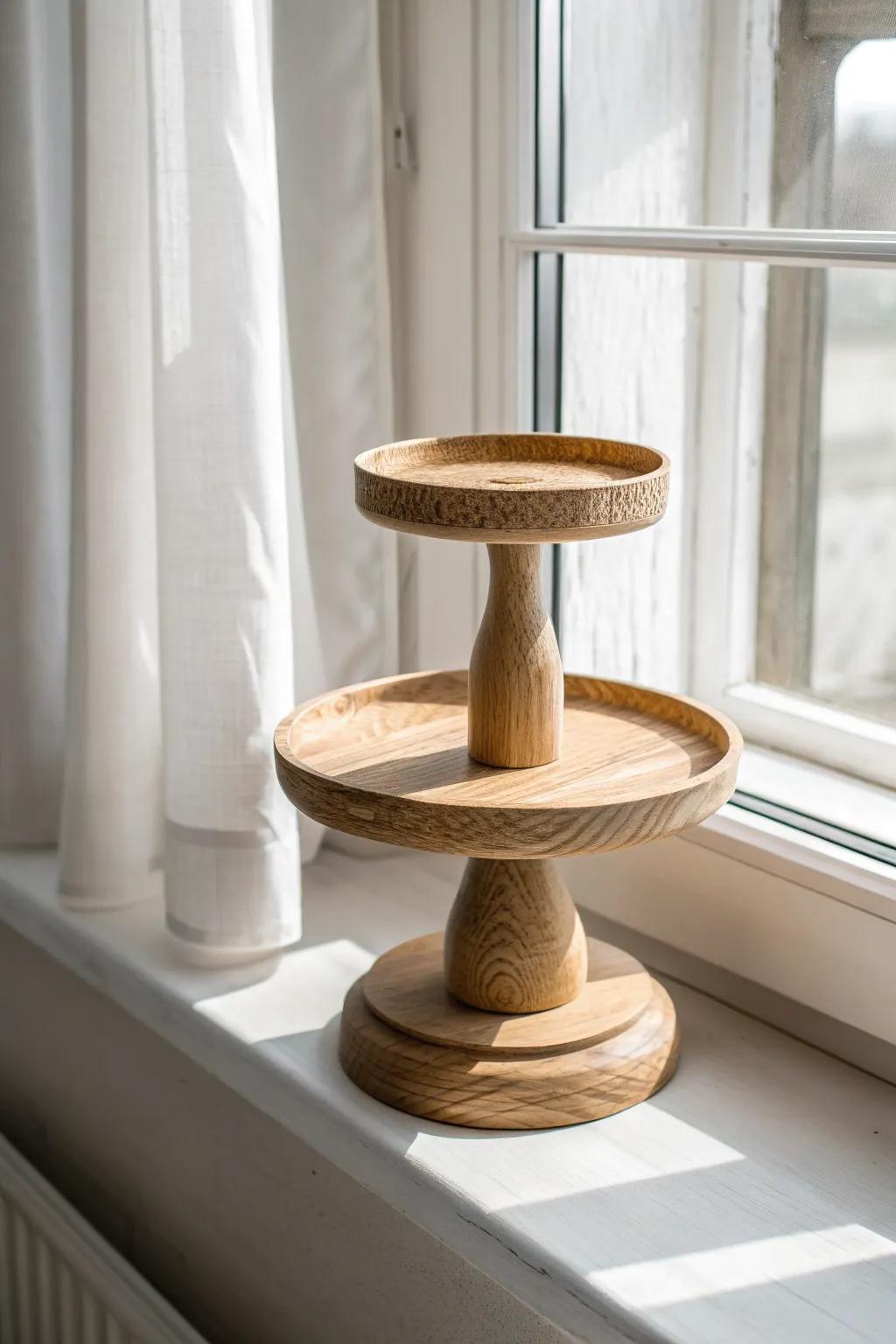 Instant height in small windows: a simple tiered riser adds layers and looks intentionally styled.