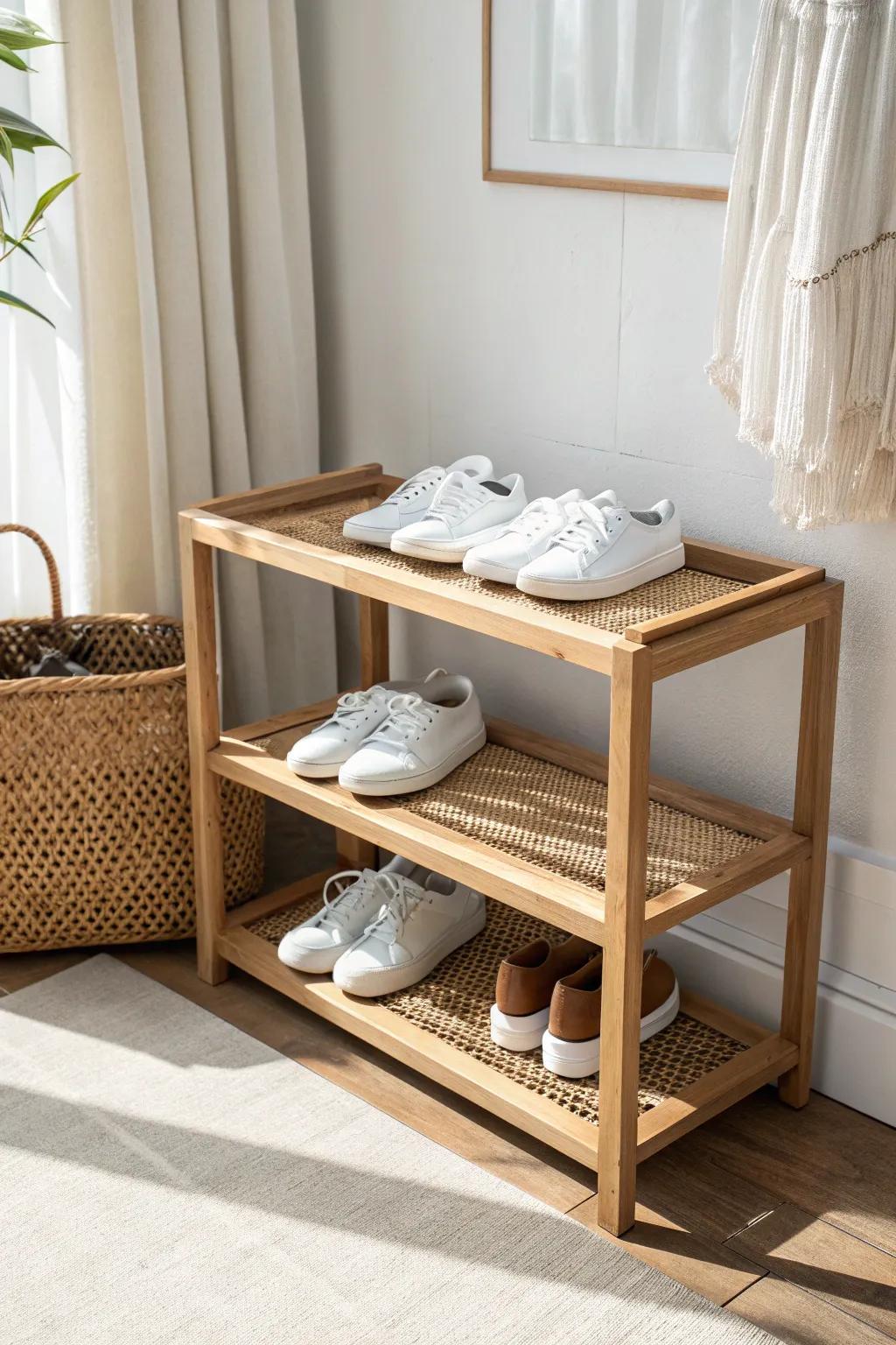 Double your closet’s sneaker space with a calm, minimalist two-tier shoe shelf.