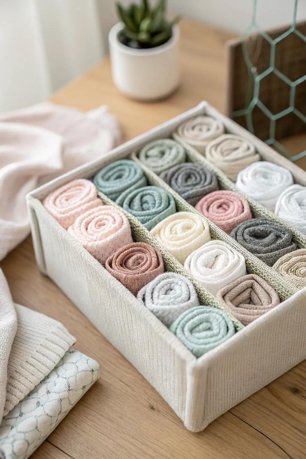 Honeycomb grid inserts keep every sock in its own spot—neat, calm, and drawer-friendly.