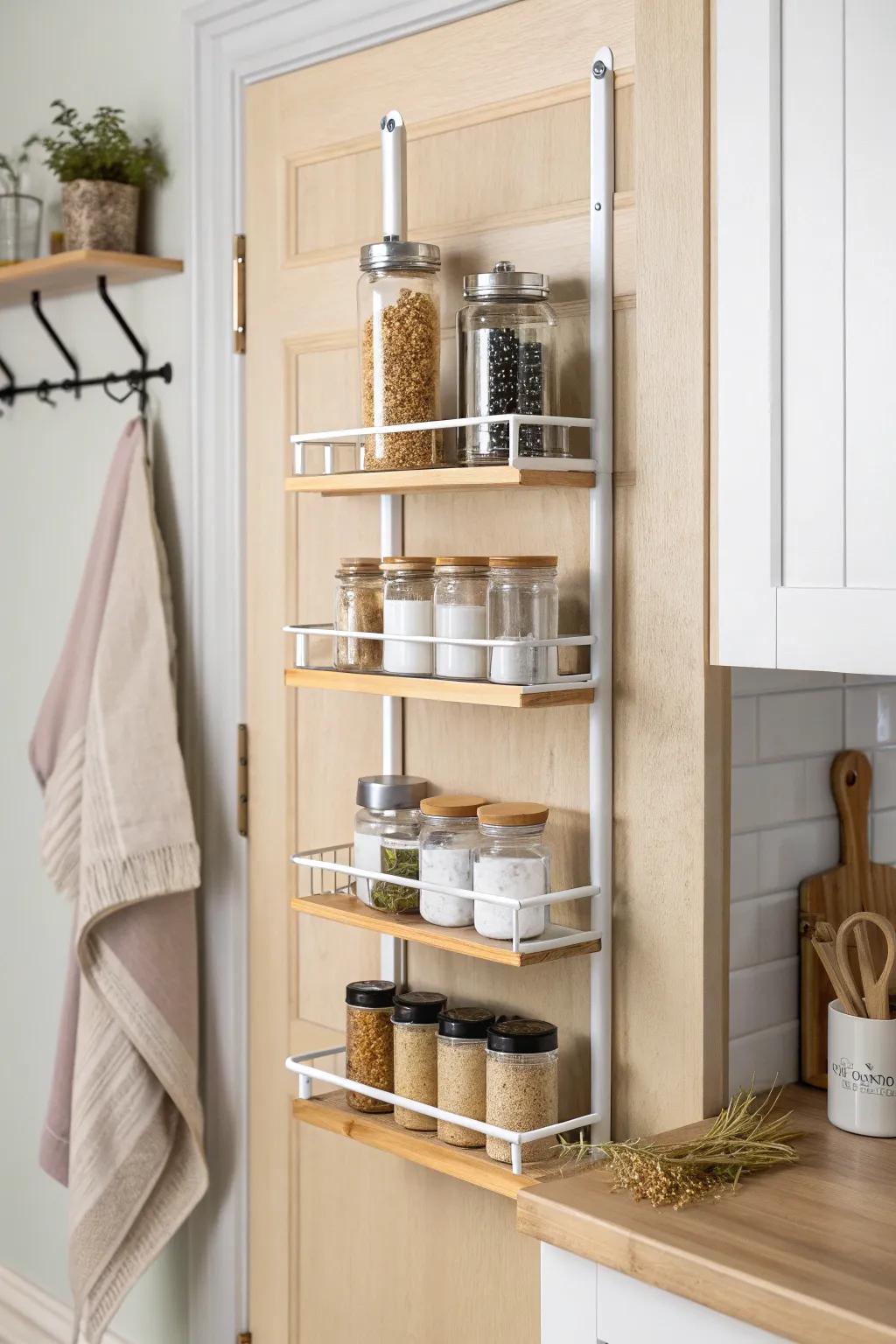 Over-the-door spice rack: a no-drill way to add a whole wall of storage in tiny kitchens