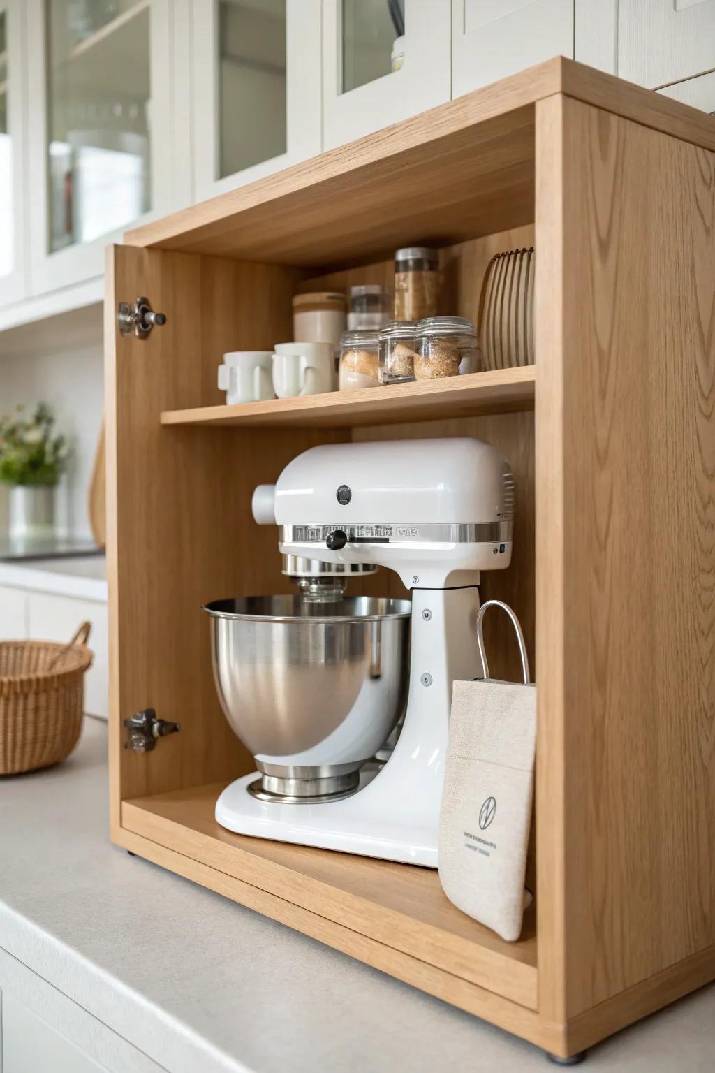 A dedicated baking cabinet keeps your stand mixer tucked away and always ready to use.