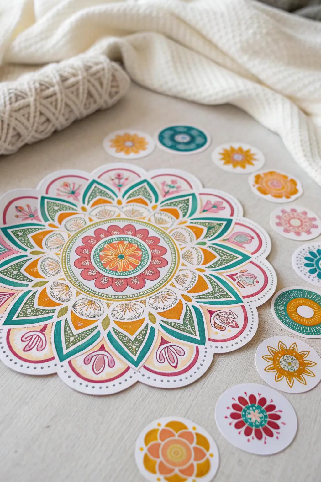 Transform your space with the enchanting simplicity of sticker mandala art.