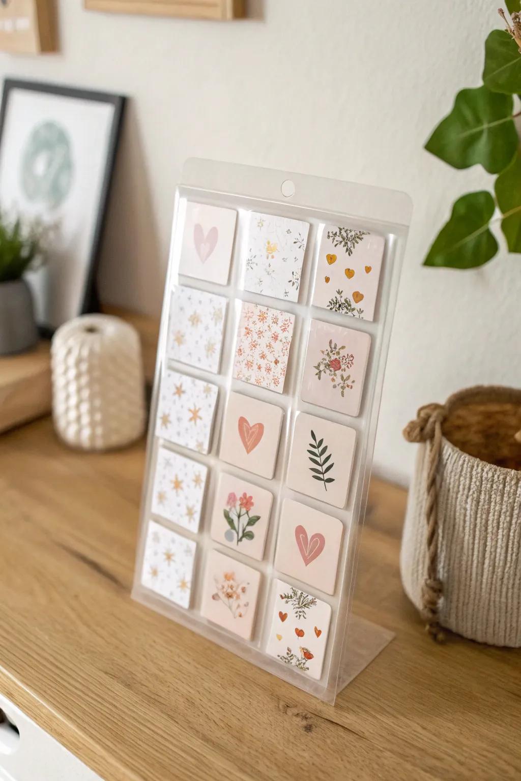 Mini stickers, perfectly visible: organize them in trading card sleeves for a tidy binder.