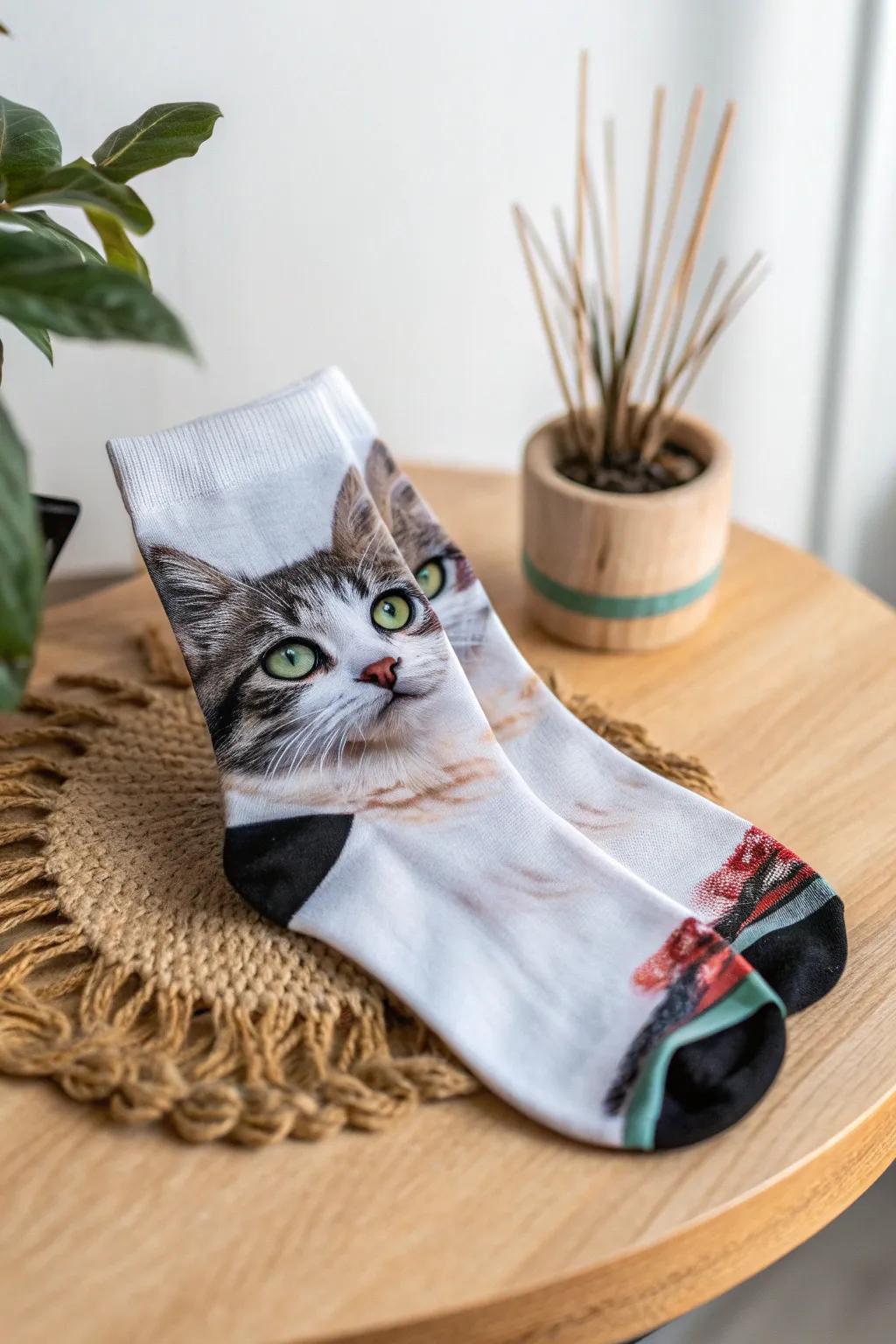 Step into style with pet portrait socks – where your furry friend becomes a fashion statement!