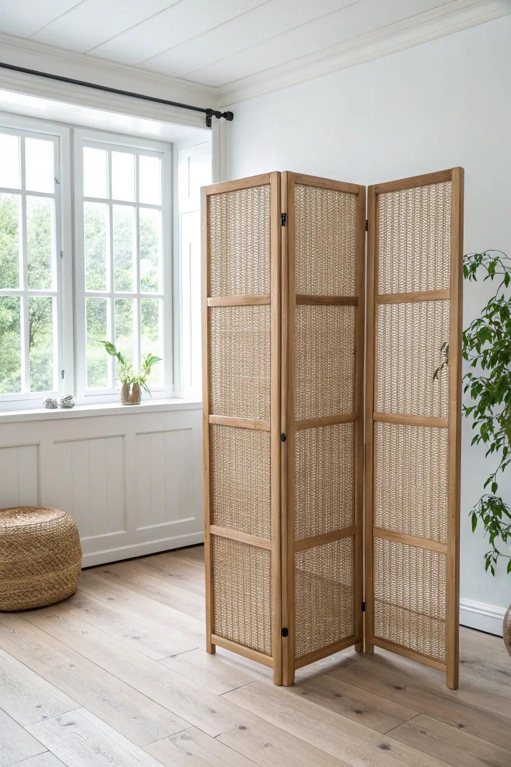 A tool-free folding screen that creates instant privacy—and tucks away neatly when done.