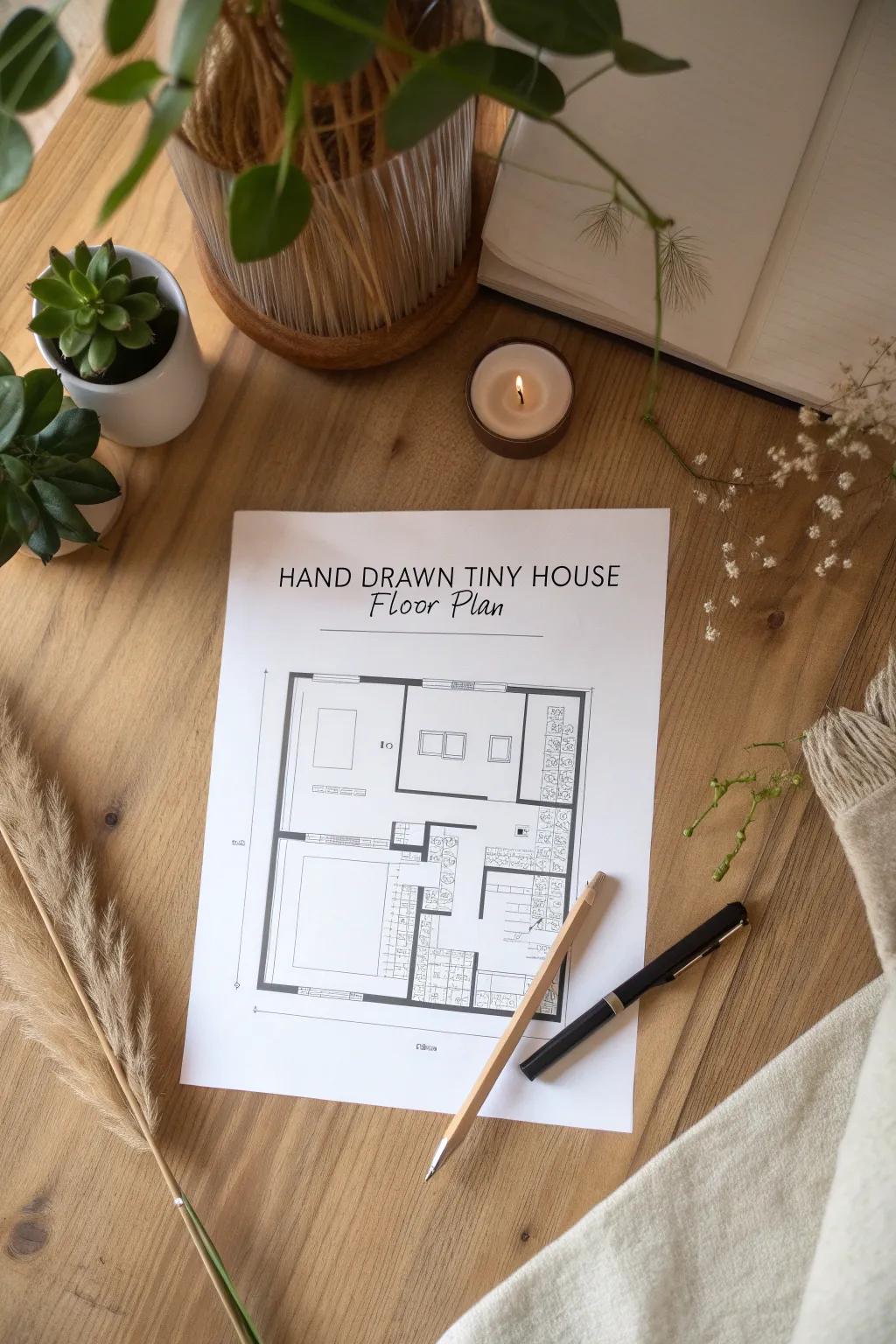 A main-floor bedroom layout that skips the ladder—tiny house calm starts on paper.