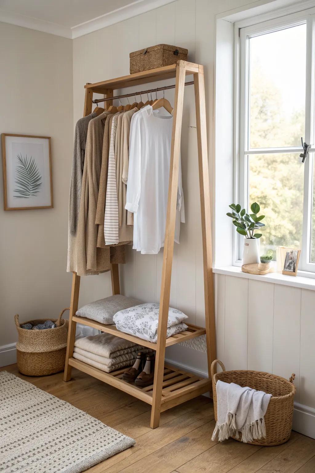 Create clear closet zones: long-hang, double-hang, and folded shelves for fast outfits.