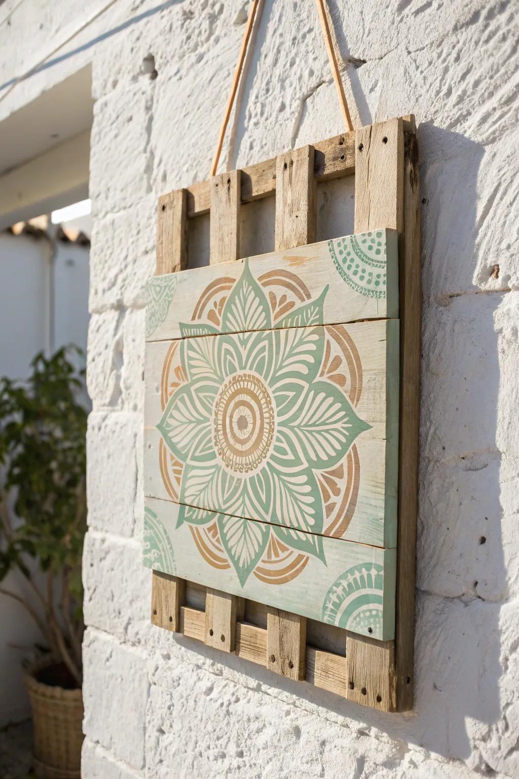 Transforming old pallets into charming wall art that embraces simplicity and natural beauty.