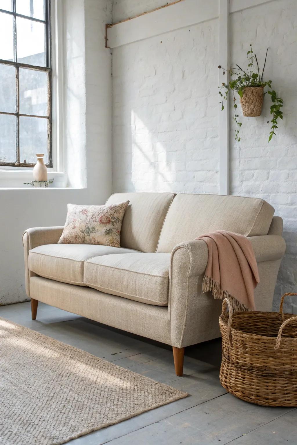 Float your sofa a few inches forward to open a real walkway—and hide cords behind it.