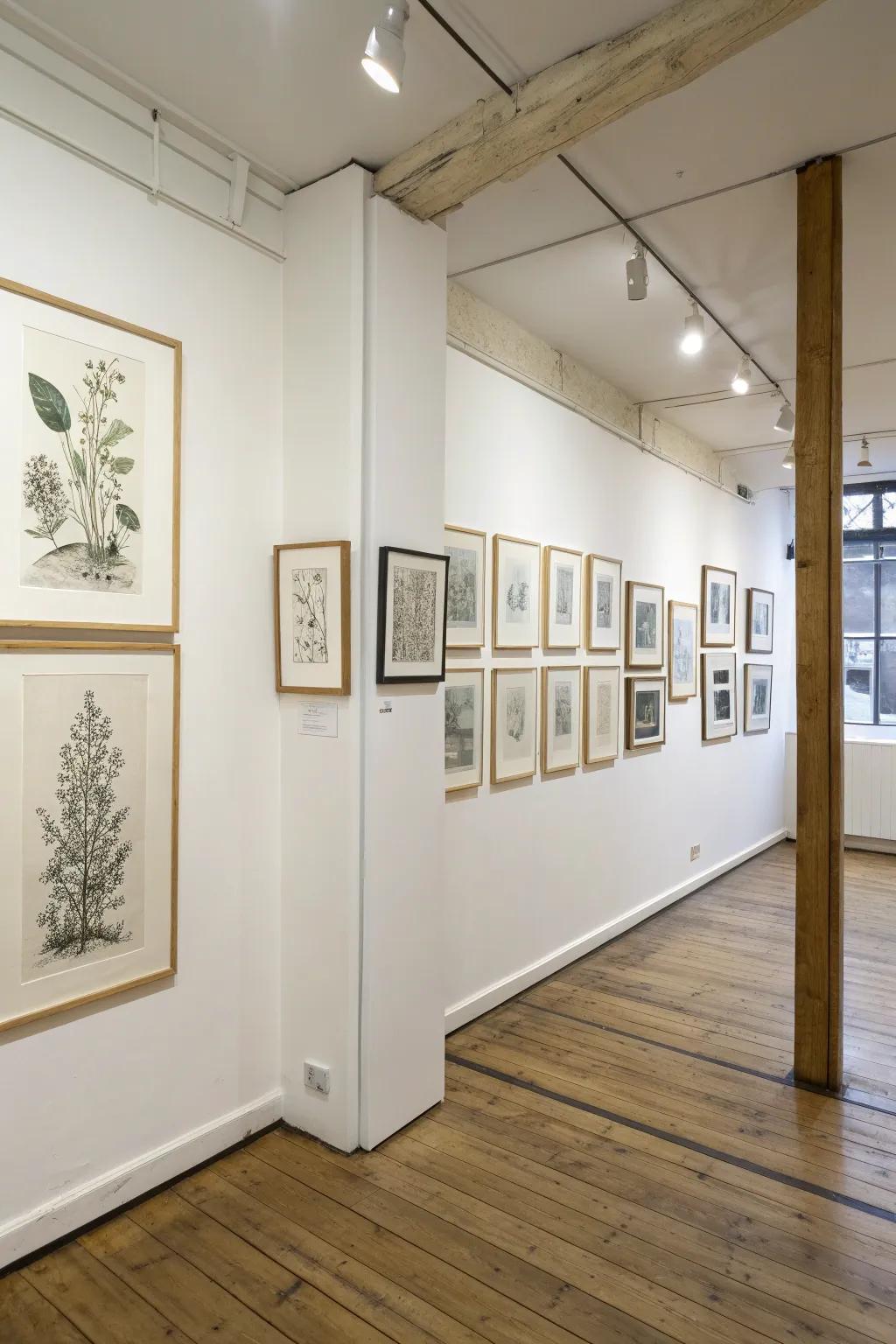 Wrap your art around the corner for a curated gallery moment that elevates small spaces.