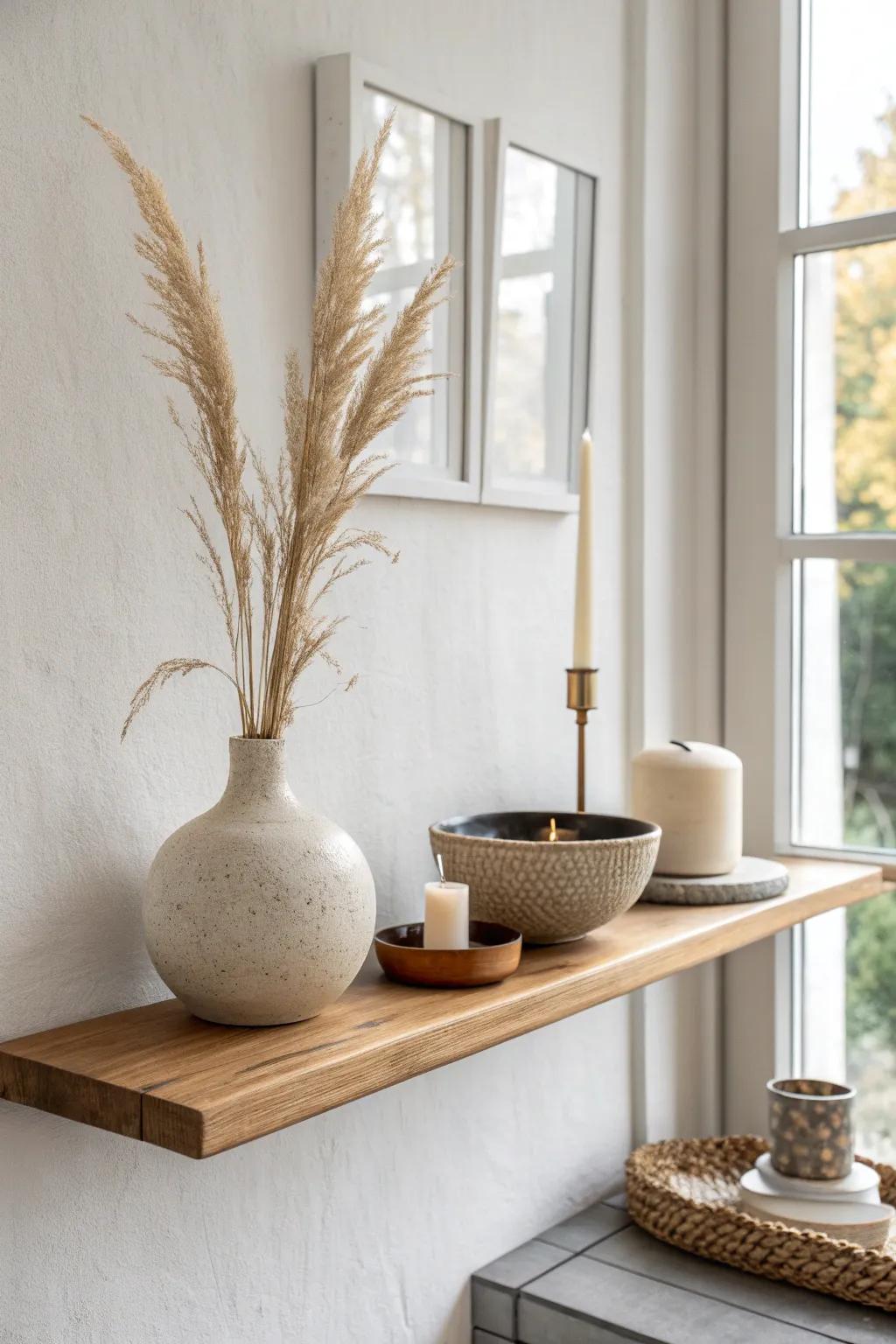 Odd-number magic: style a shelf with three simple pieces for effortless balance.
