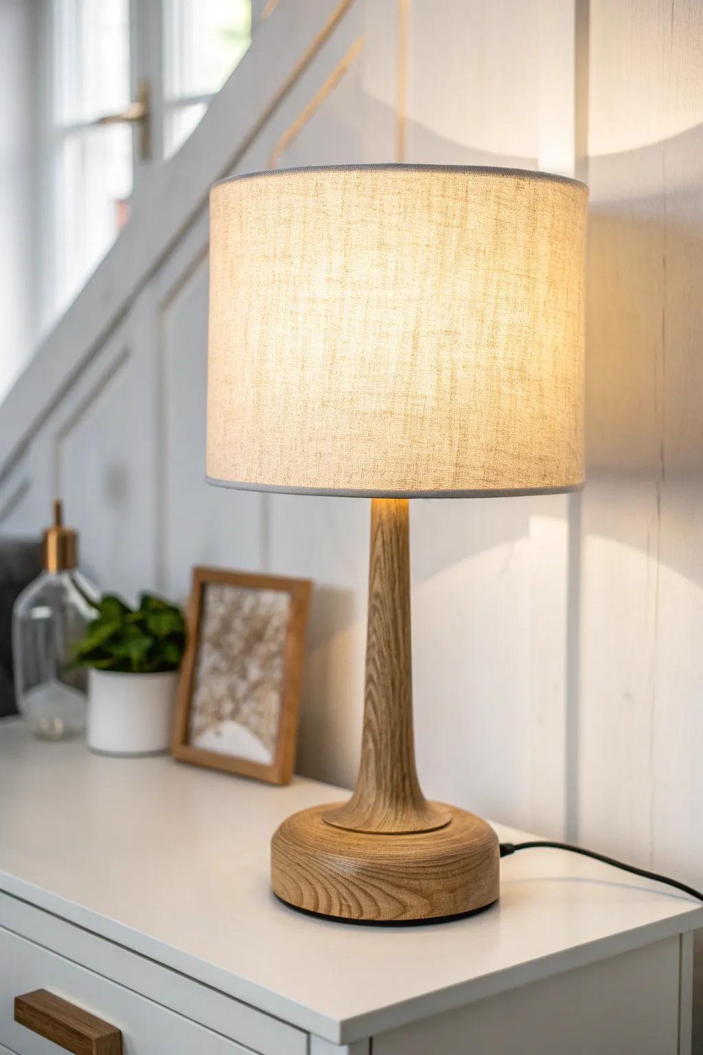 One dimmable desk lamp + soft ambient glow creates a layered, cozy office—no window needed.