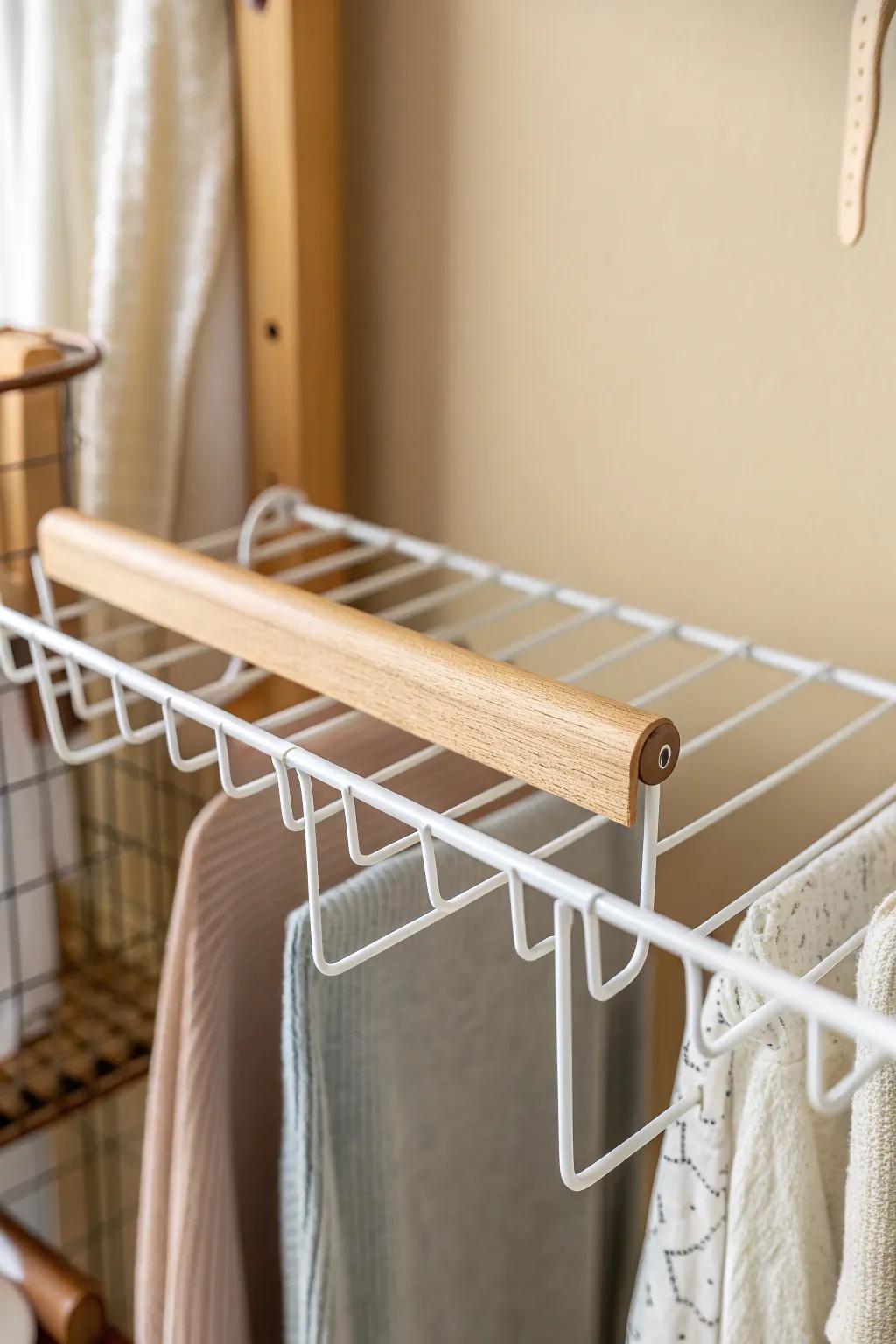 Stop sweater stacks from sliding—clip-on dividers make wire shelves feel custom and tidy.