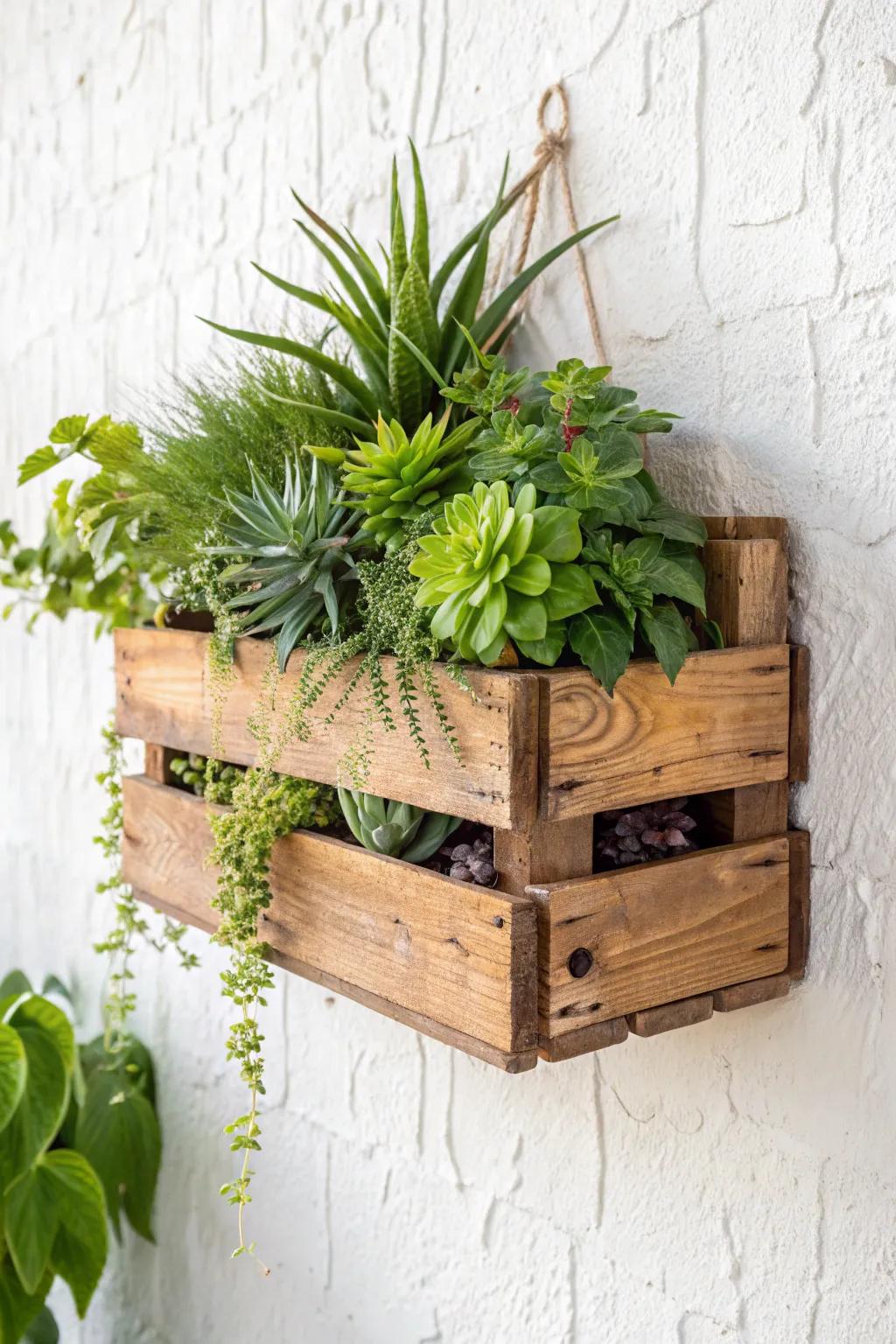 Nature's Craft: Elevate your space with the rustic charm of wooden crates and lush greenery.