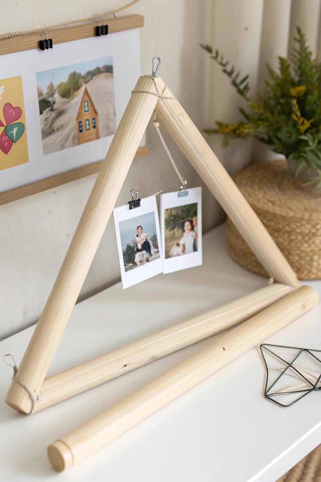 Crafting Memories: Create a chic, minimalist photo display with wooden dowels and add a personal touch to your space!