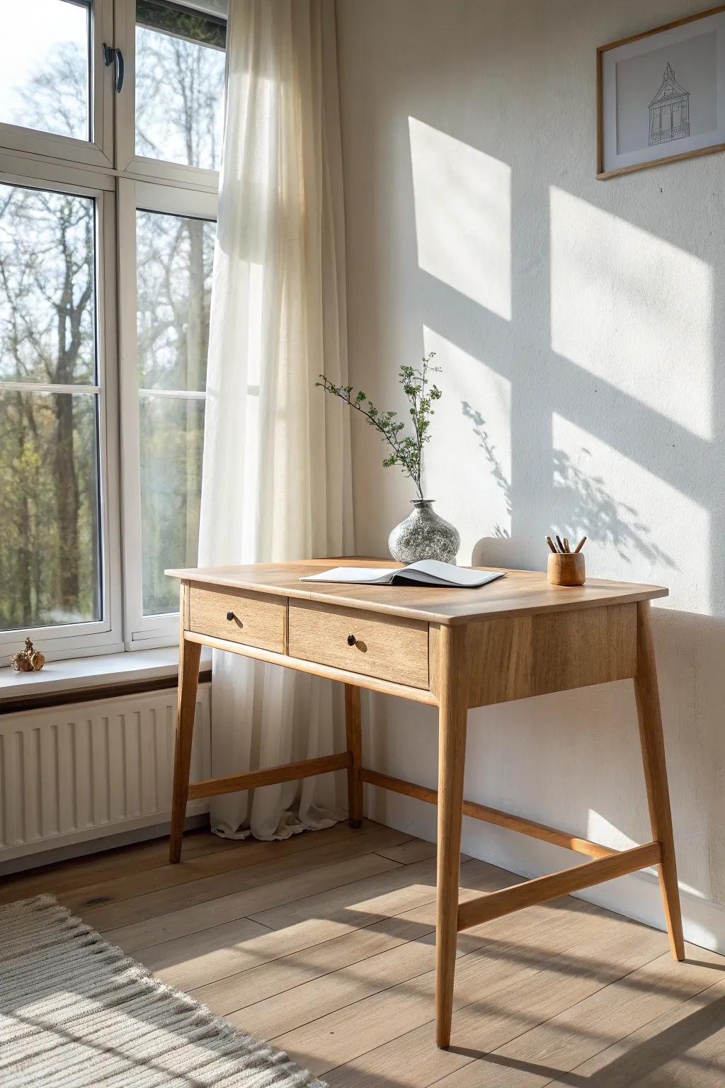 Place your desk by the window—natural light turns small-space workdays into a fresh start.