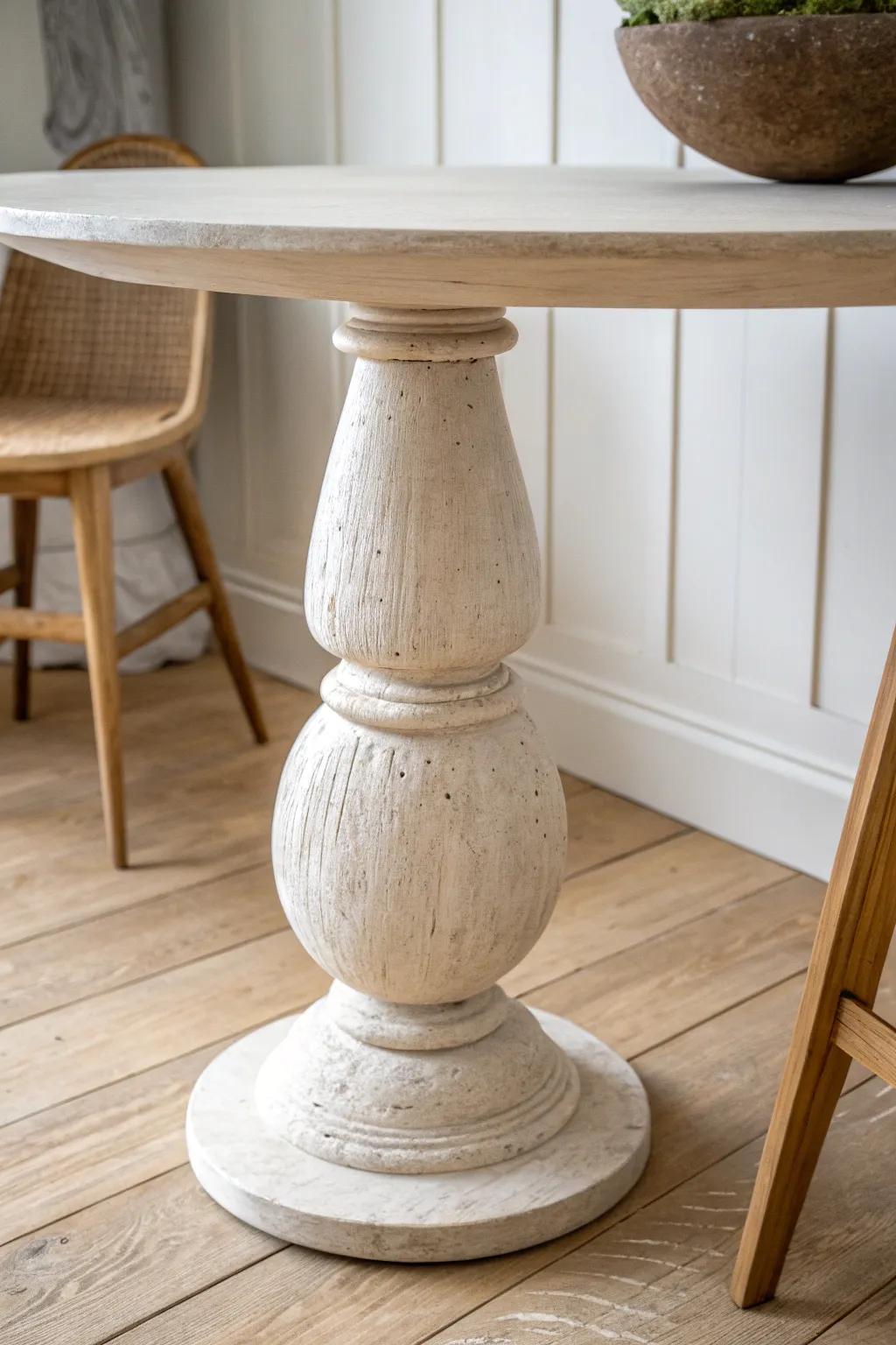 Air-dry clay turns plain table legs into sculptural, custom curves—perfect for tiny dining spaces.