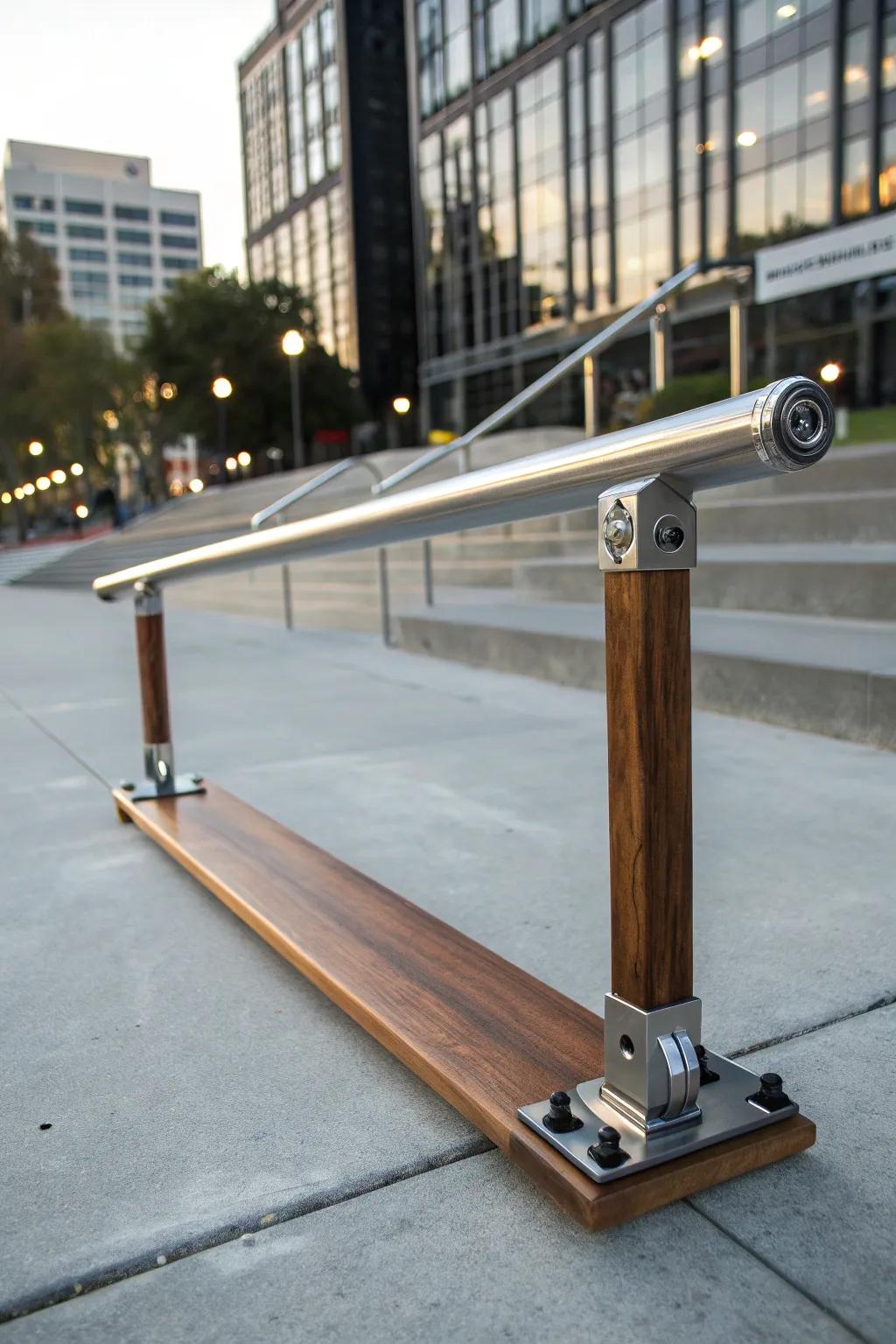 Elevate your skatepark with this expertly crafted portable rail—where design meets functionality.