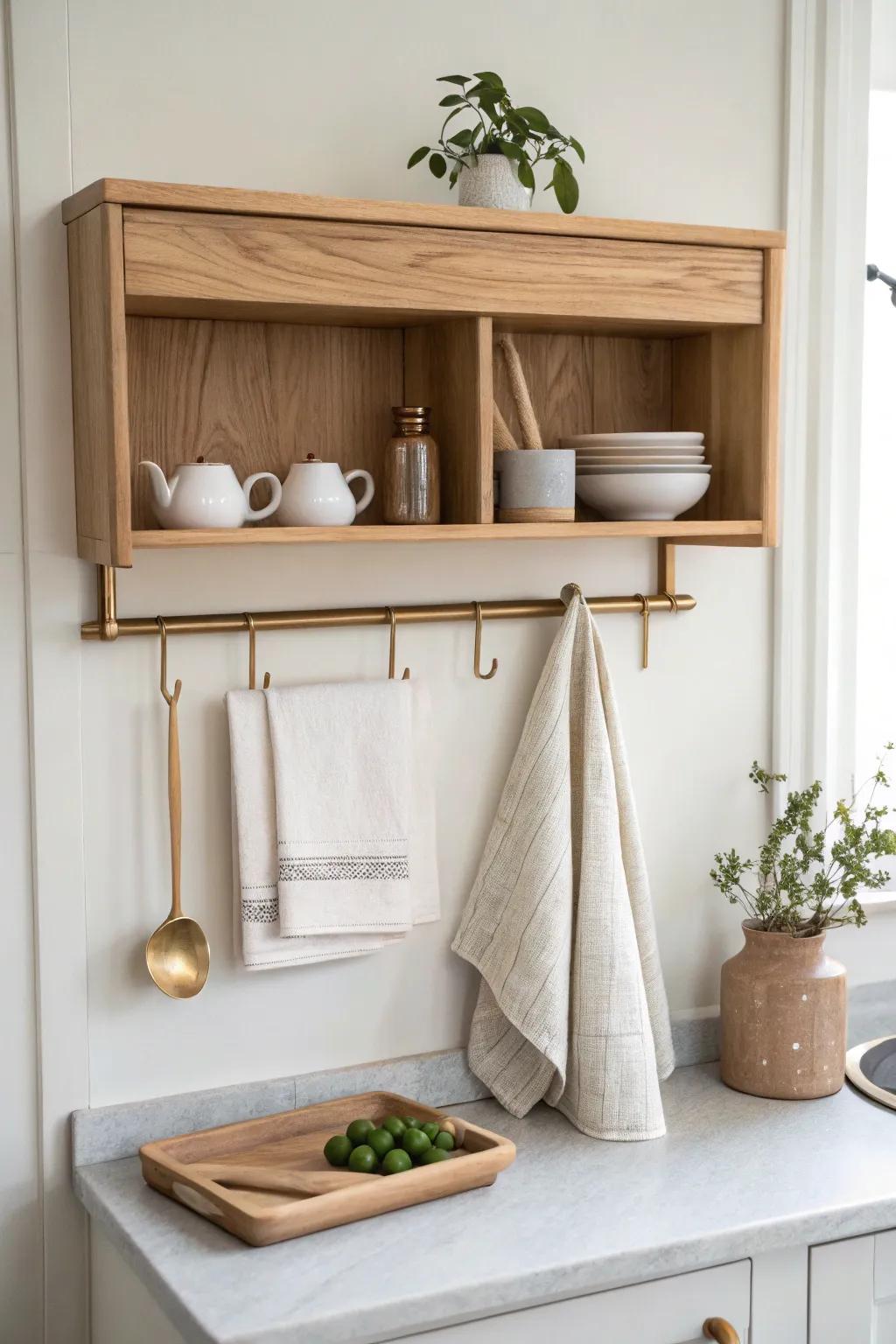 Fold-down wall shelf: instant prep space when you need it, flat and tidy when you don’t.