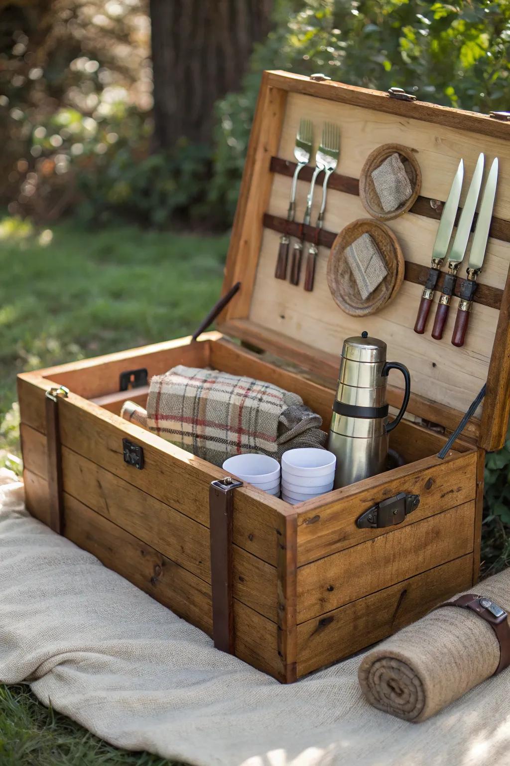 Elevate your outdoor adventure with a handcrafted picnic crate that combines style and functionality.