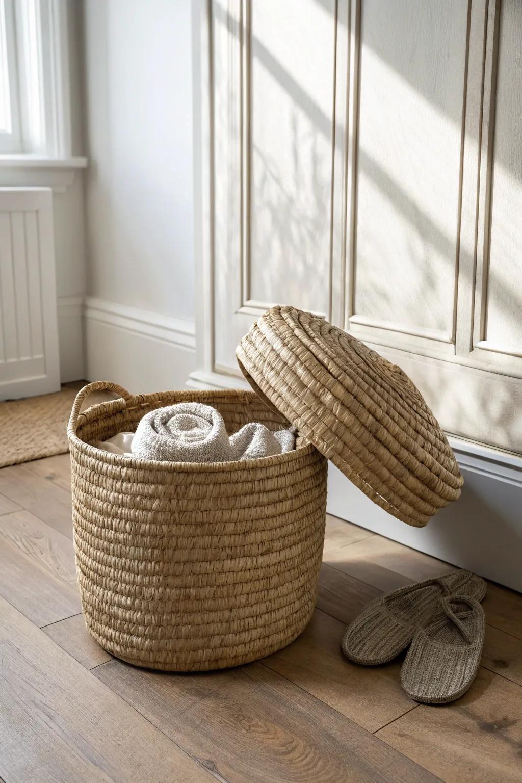 A woven reset basket that hides workout gear fast—so your living room feels calm again.