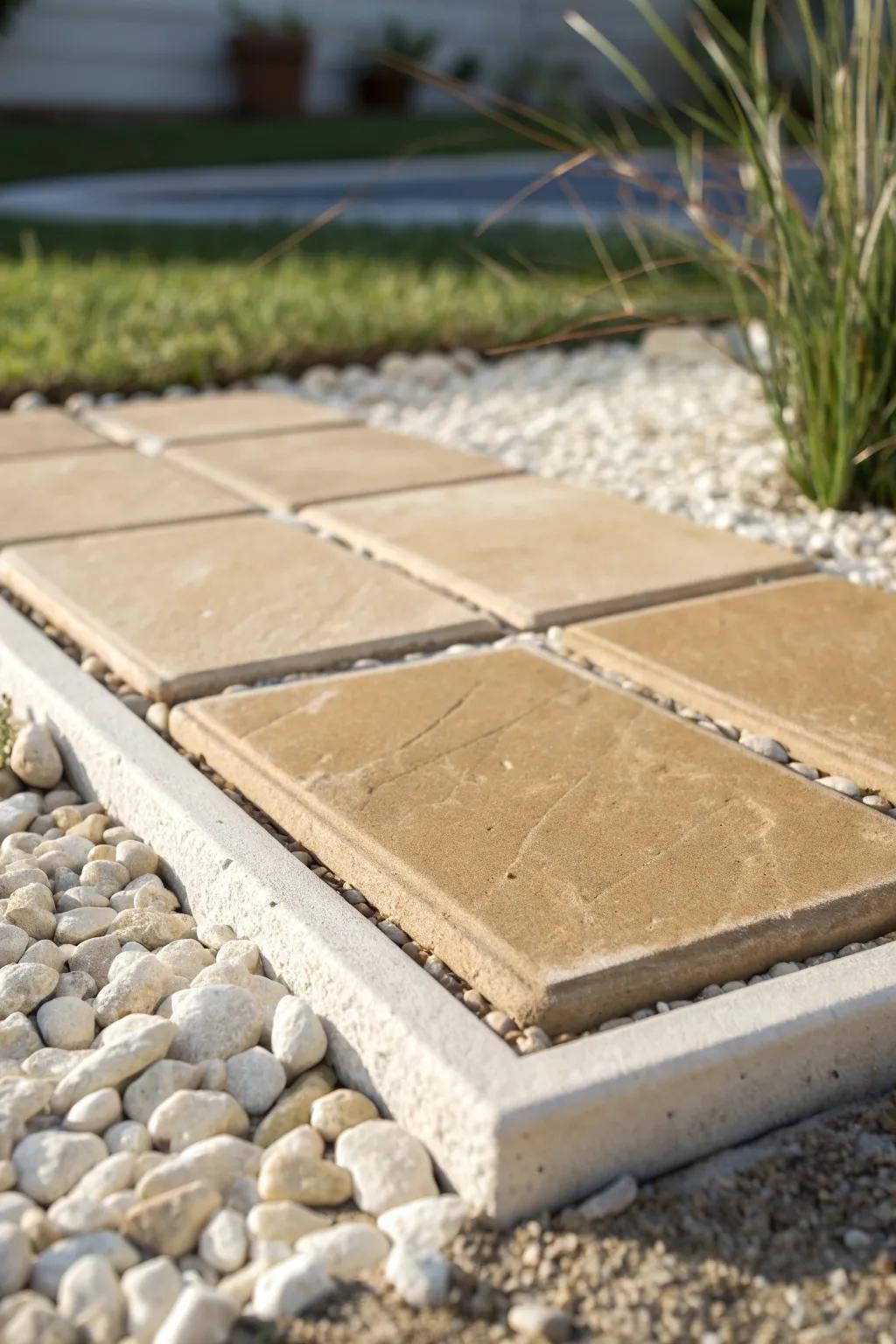 One paver, two textures—clean zones that make a tiny no‑grass courtyard feel designed.