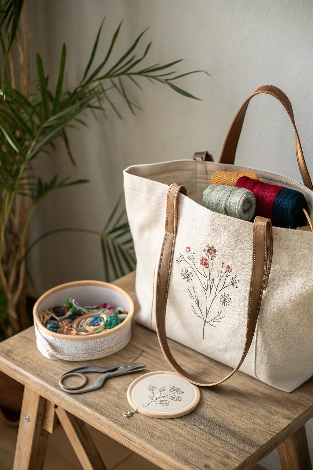 Craft in style: Your portable needlepoint companion for creativity on the go.