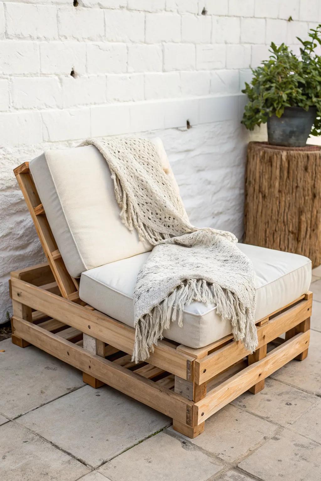 A modular pallet chair that clicks into a daybed—tiny space, big outdoor movie-night luxury.