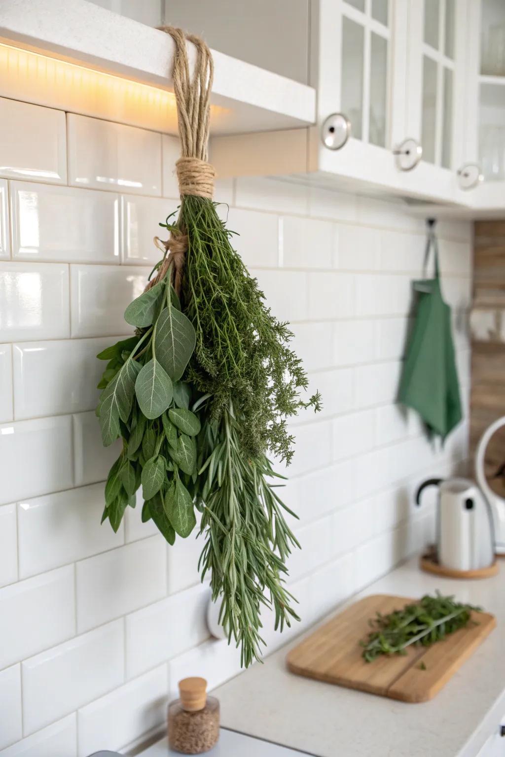 Elevate your kitchen space with a handcrafted herb swag, blending functionality with minimalist beauty.