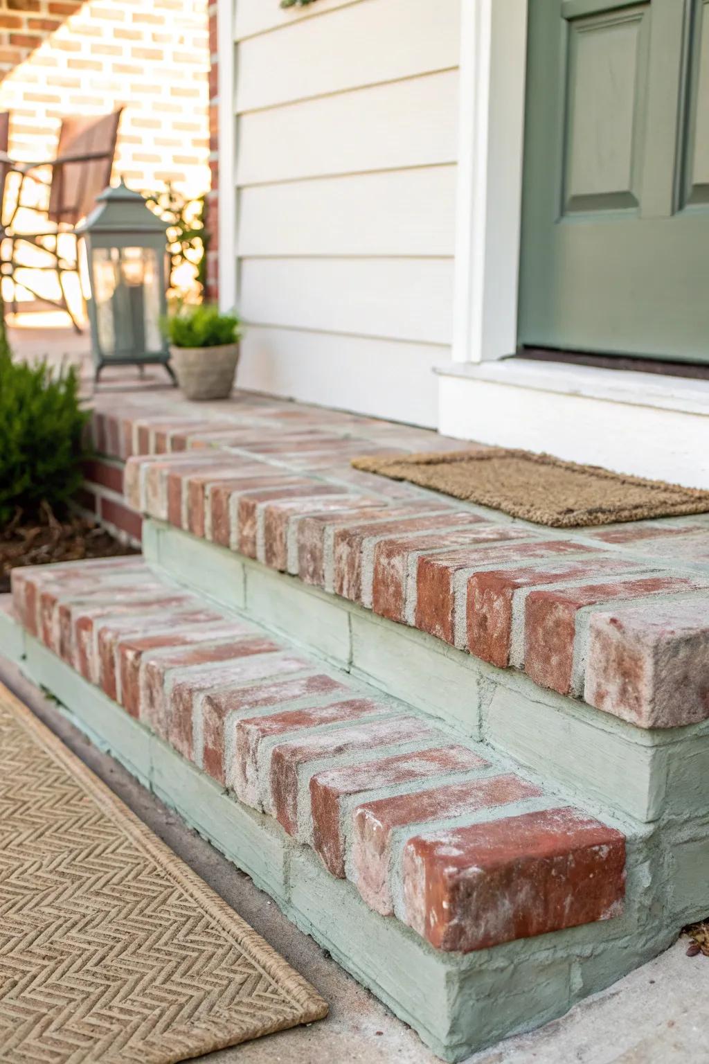 A dusty-sage limewash on brick risers adds modern wow without losing classic texture.