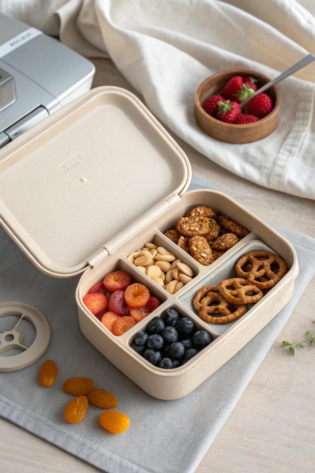 A divided snack carry case that makes park days and portion-friendly storage effortless.