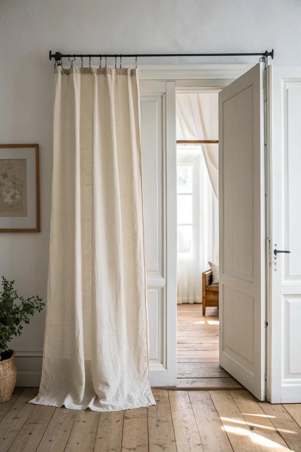 A doorway tension rod + linen curtain = the prettiest instant party photo backdrop—no damage.
