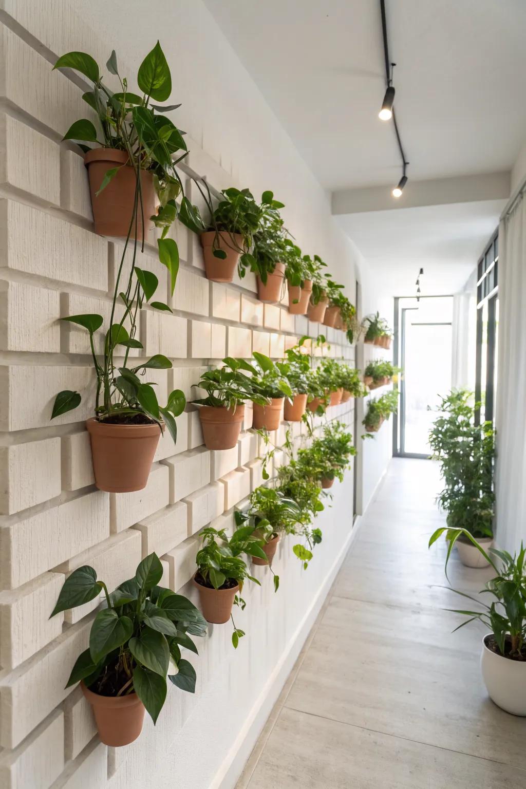 Turn a skinny nook into a secret indoor garden with a clean grid of wall planters.