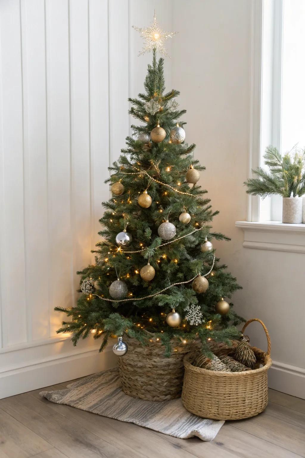 Clean gold + silver accents make a 4ft tree glow bigger—minimal, modern, and cozy.