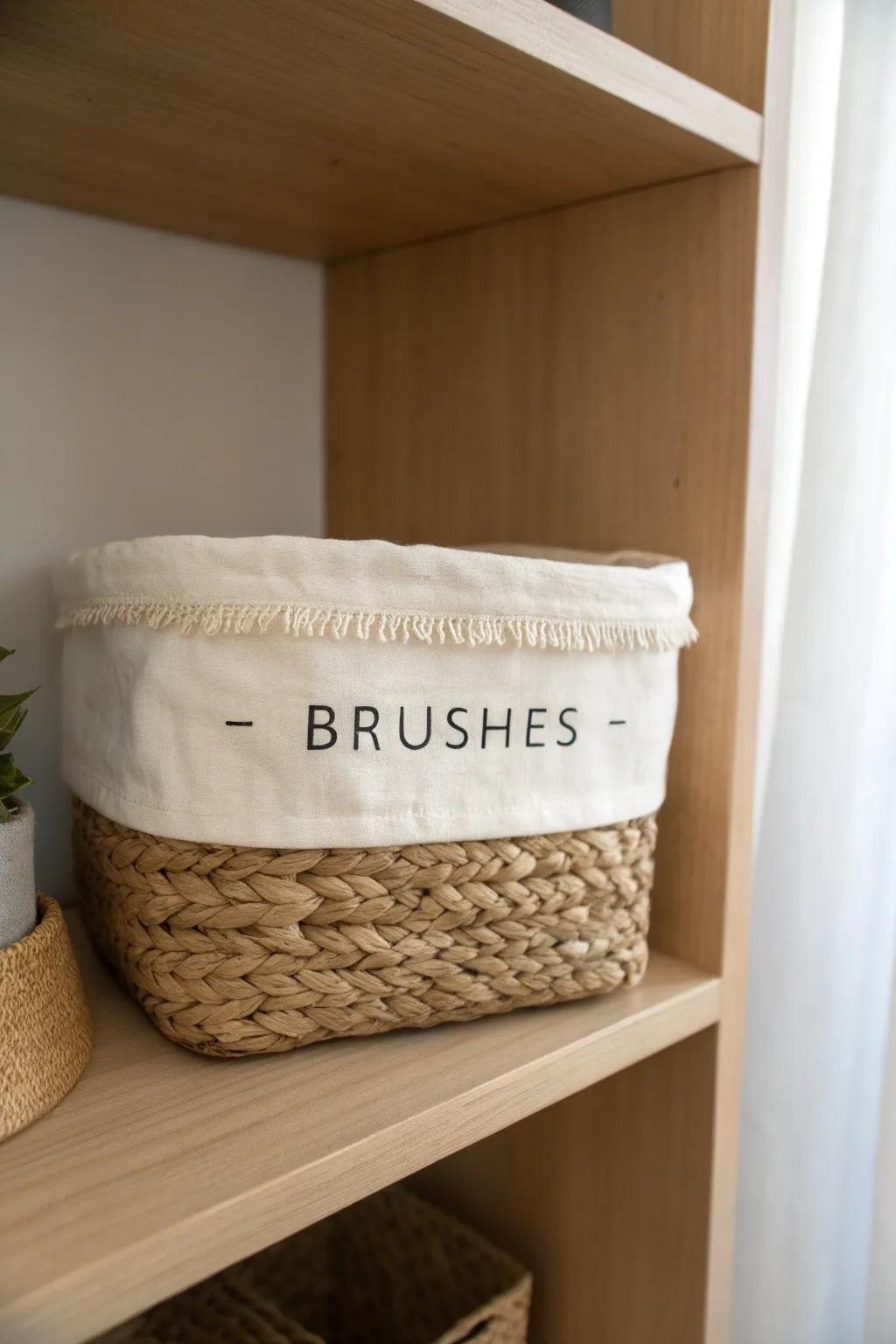 A simple edge label makes putting supplies back automatic—even in a tiny art nook.