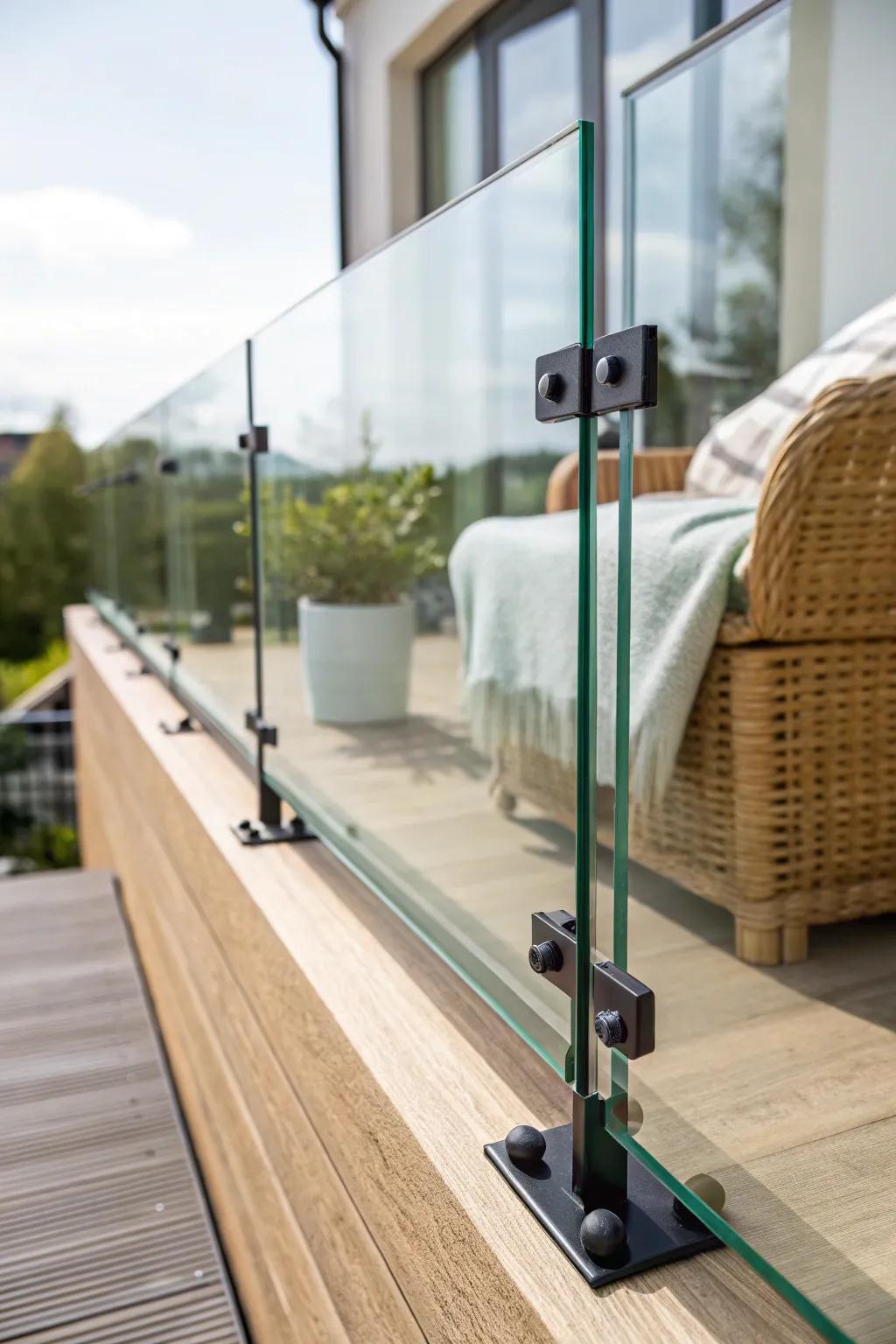 Frameless glass panels keep the view wide open—perfect for tiny balconies and windy days.