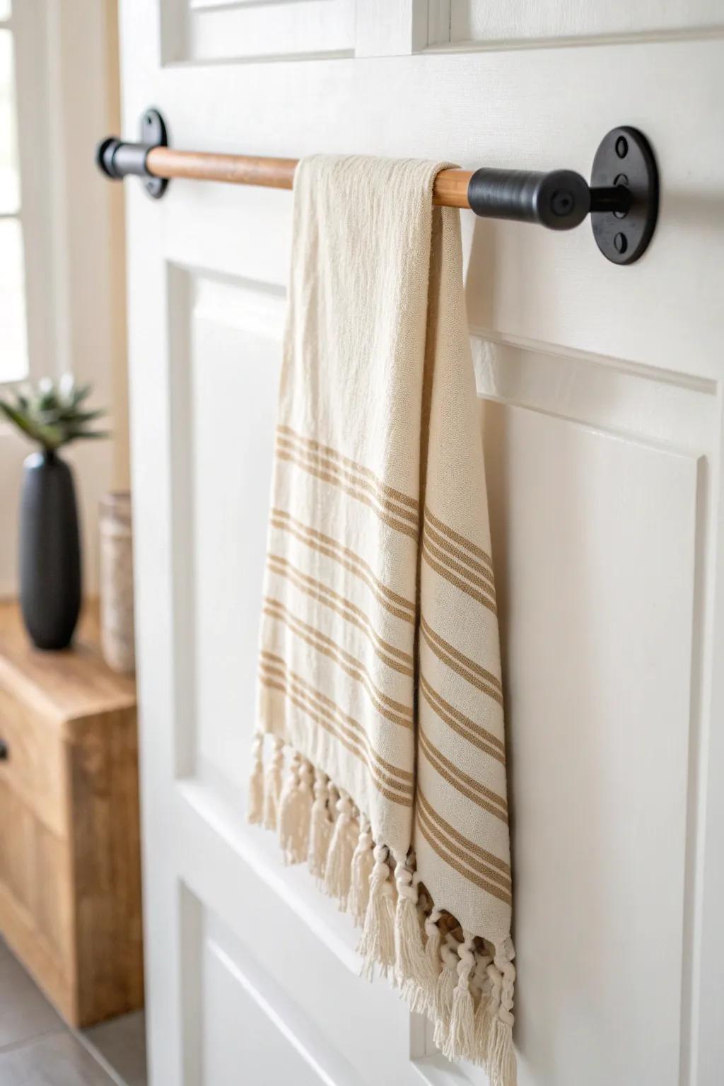 Turn any door into airy beach towel storage with a sleek over-the-door bar—no floor space needed.