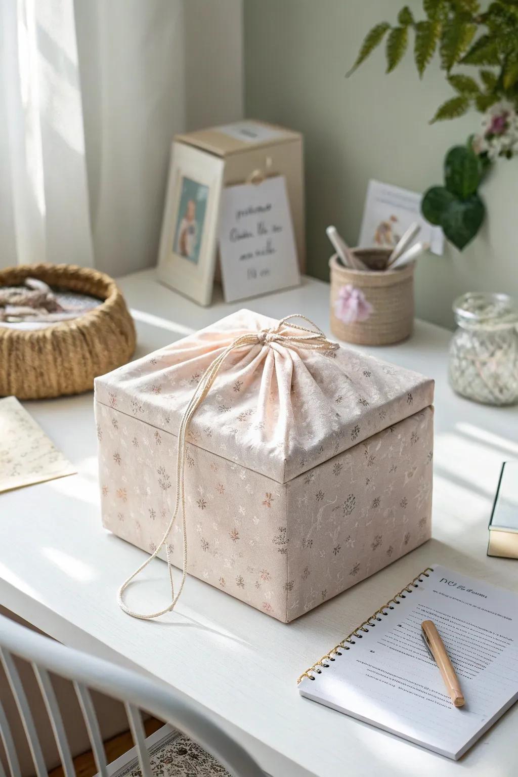 Elevate your workspace with a fabric-covered box that blends simplicity and style.